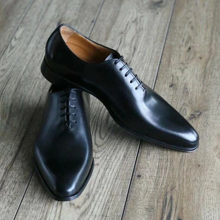 Bespoke Men's Black Color Leather Oxford Whole-Cut Lace Up Dress Formal Shoes