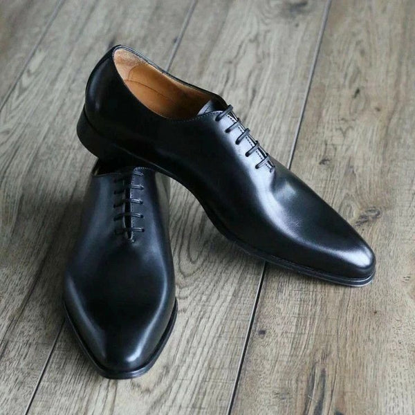 Bespoke Men's Black Color Leather Oxford Whole-Cut Lace Up Dress Formal Shoes