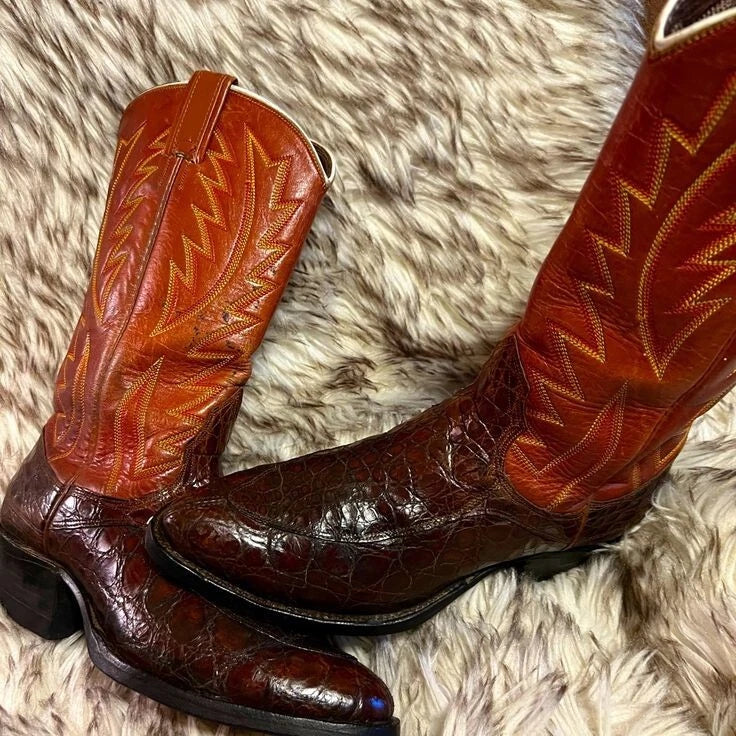 Bespoke Men's Handmade Dark Brown Leather Cowboy Western Casual Fashion Wear Boot