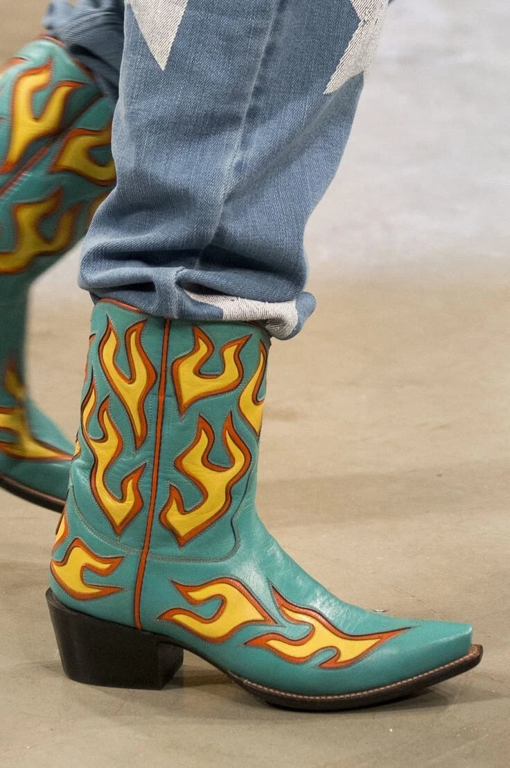 Handstitched Men's Green Color Leather Cowboy Western Dress Casual Wear Boot Men