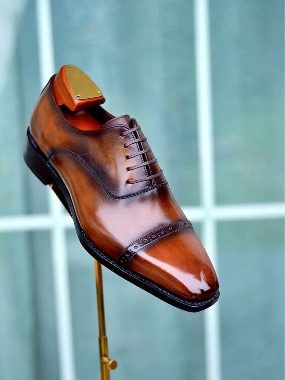 Bespoke Hand Crafted Formal Leather Cap-toe Shoes for Men Customized Party & Wedding