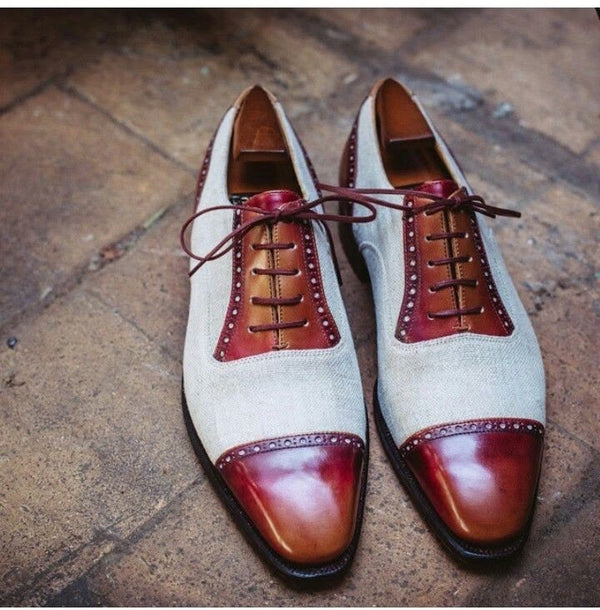 Bespoke Handcrafted Men's Two Tone Formal Lace Up Dress Wedding Shoes For Men's