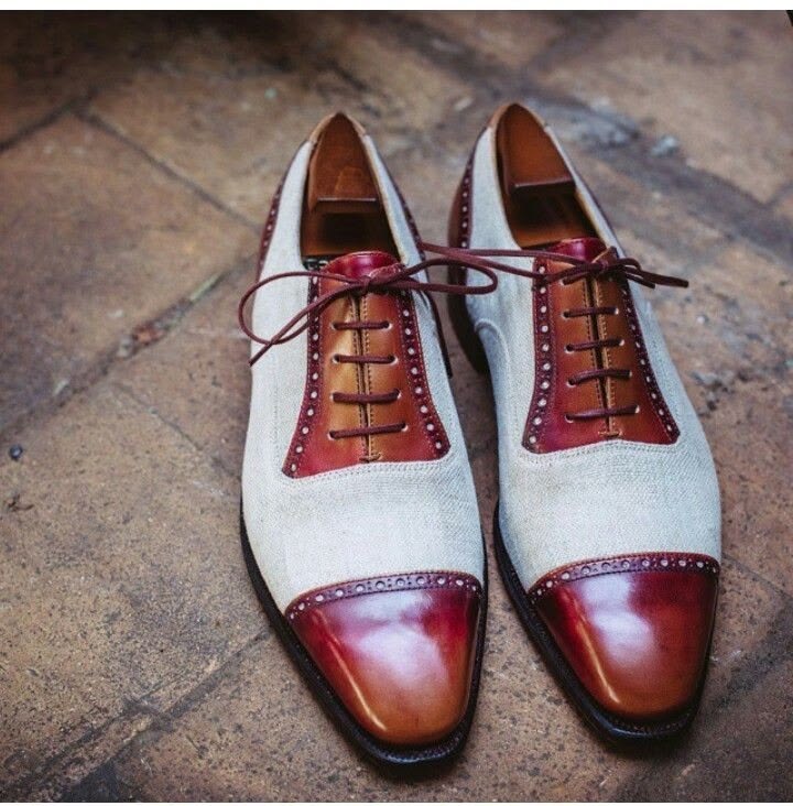 Bespoke Handcrafted Men's Two Tone Formal Lace Up Dress Wedding Shoes For Men's
