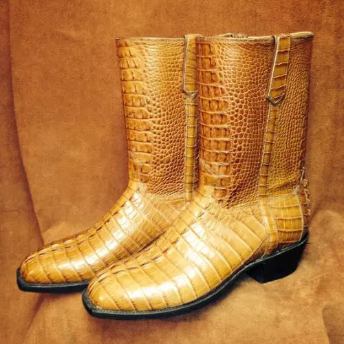 Tailor Made New Men's Cowboy Crocodile Print Yellow Leather Western Boots Men