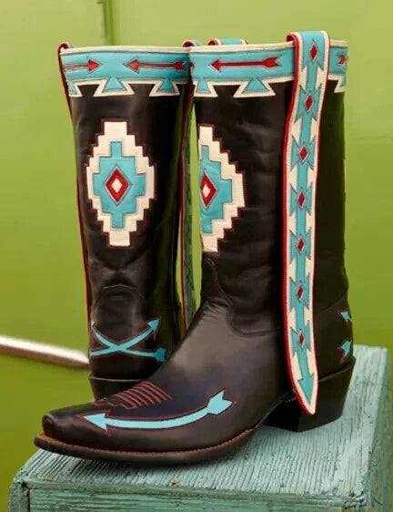 Tailor Made New Men's Bespoke Cowboy Brown Chimayo Arrows Western Dress Boots Men