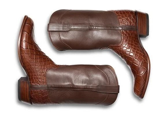 Premium Quality Men's Brown Crocodile Leather Print Cowboy Western Casual Wear Boots Men