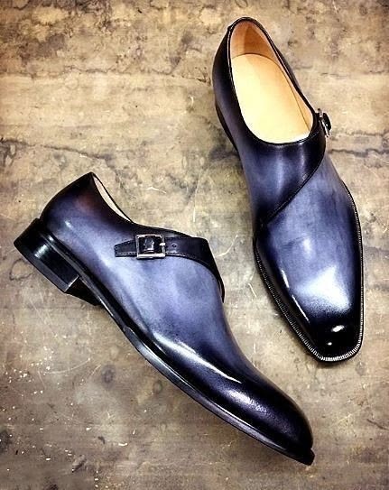Bespoke New Handmade Purple Leather Single Monk Strap Formal Office Wear Dress Shoes
