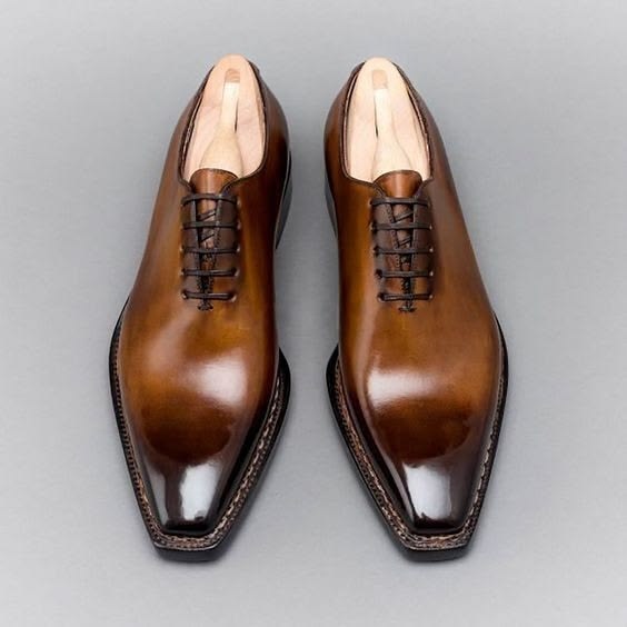 Bespoke Handmade Men's Brown Leather Oxford Whole-Cut Lace Up Formal Wear Shoes