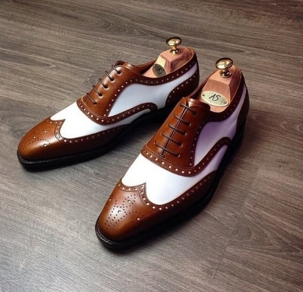Bespoke Handstitched Men's Two Tone Leather Oxford Wingtip Brogue Lace Up Shoes