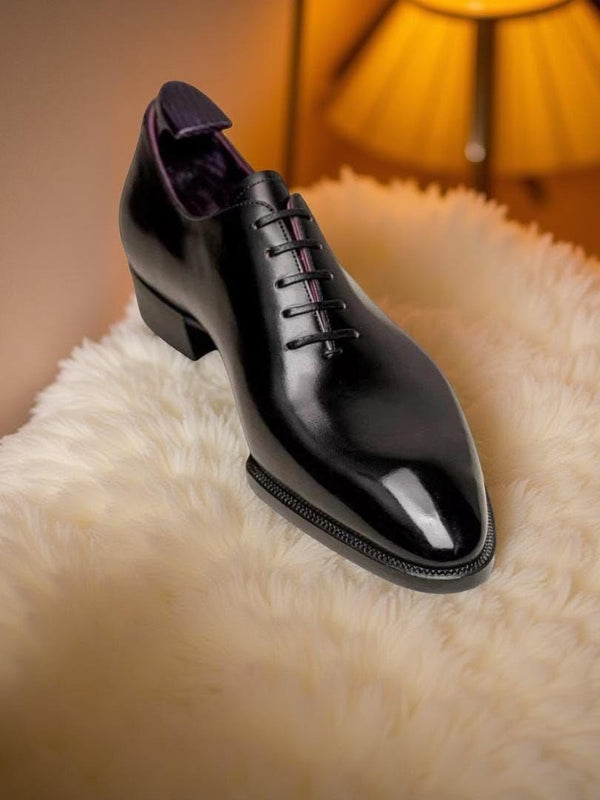 Handstitched New Men's Shinny Black Calf Leather Oxford Whole-Cut Lace Up Shoes Gift Event Shoes