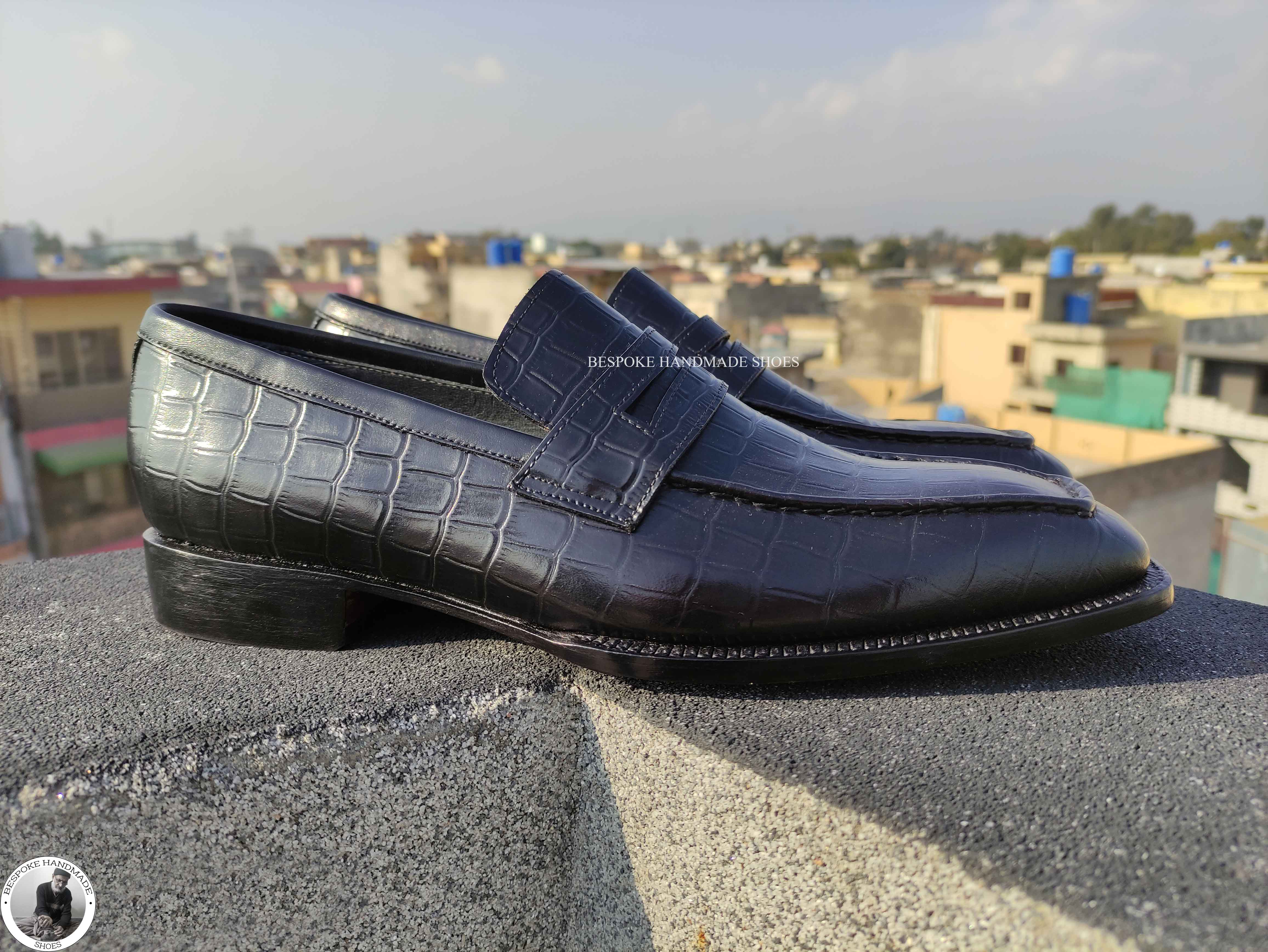Bespoke Handmade Men's Black Leather Loafer Moccasin Slip On Casual Men's Shoes