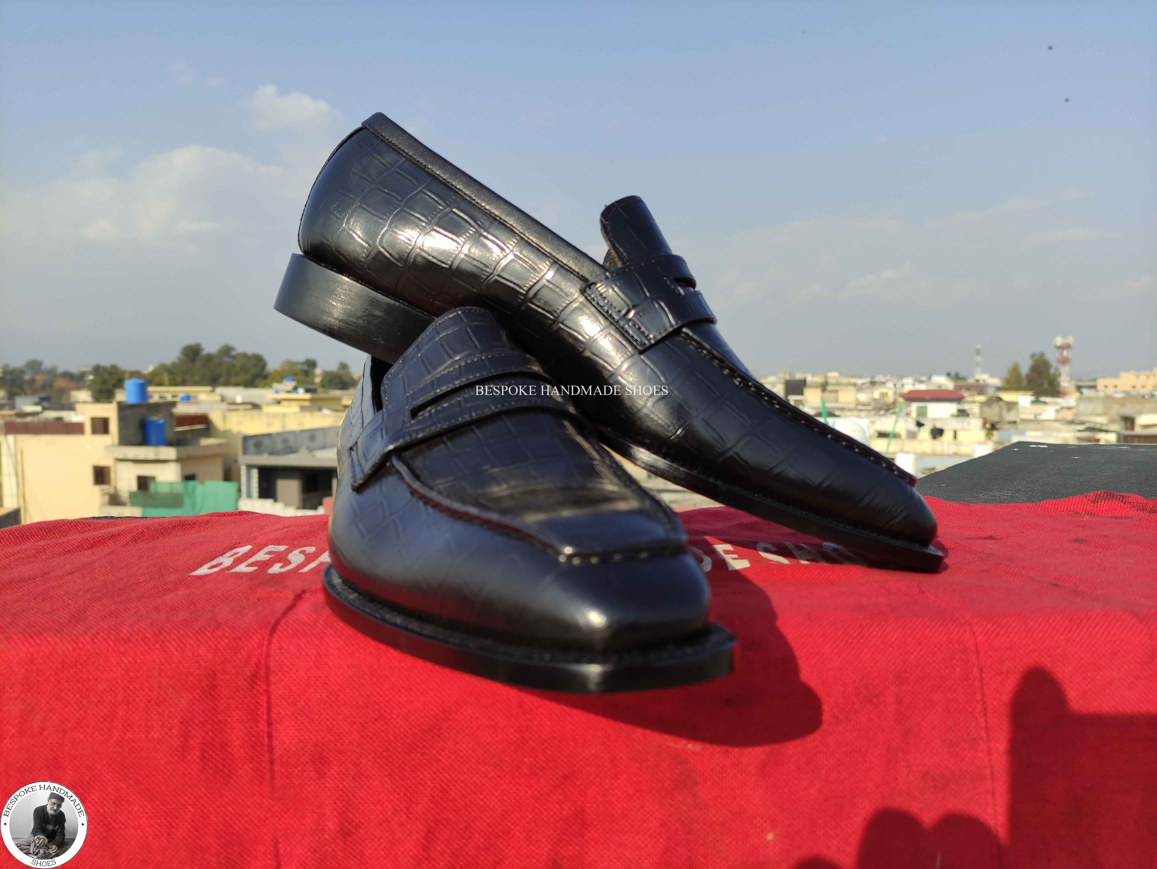 Bespoke Handmade Men's Black Leather Loafer Moccasin Slip On Casual Men's Shoes