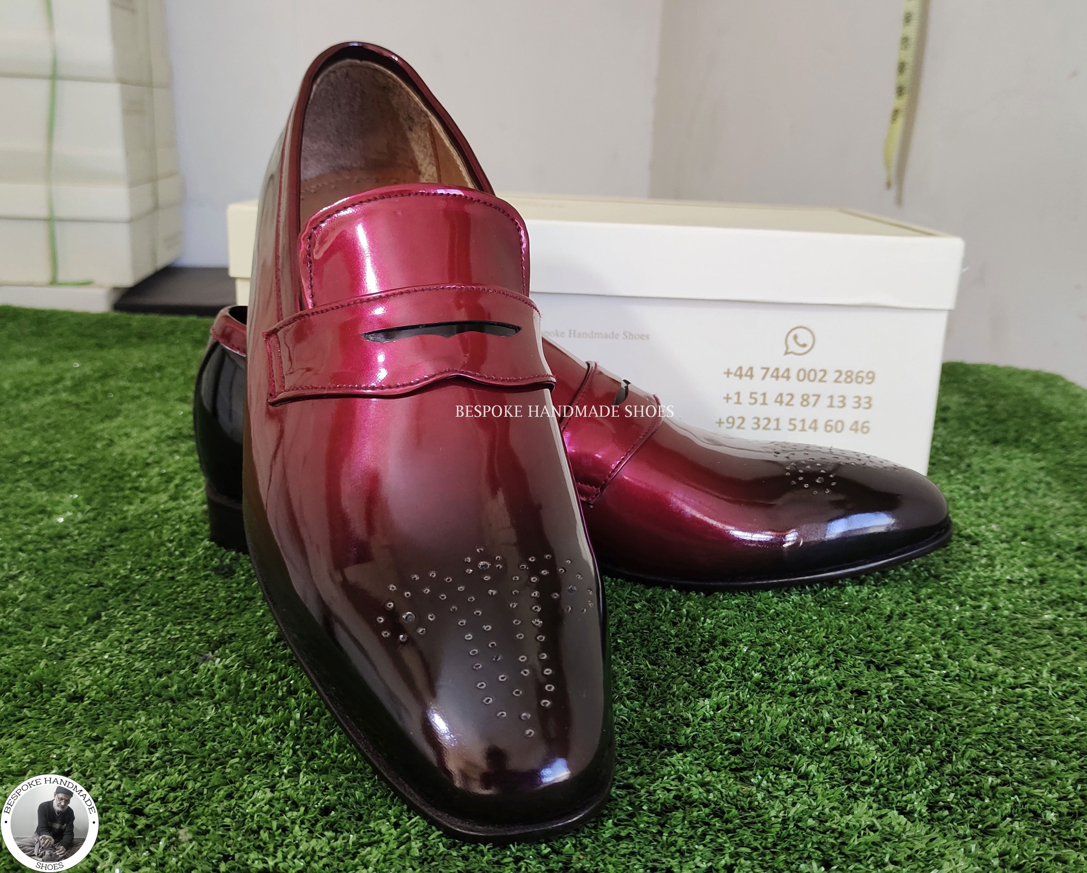 Handcrafted Men’s Red Patent Black Shaded Wholecut Loafer Style Brogue Dress ShoesHandcrafted Men’s Red Patent Black Shaded Wholecut Loafer Style Brogue Dress Shoes