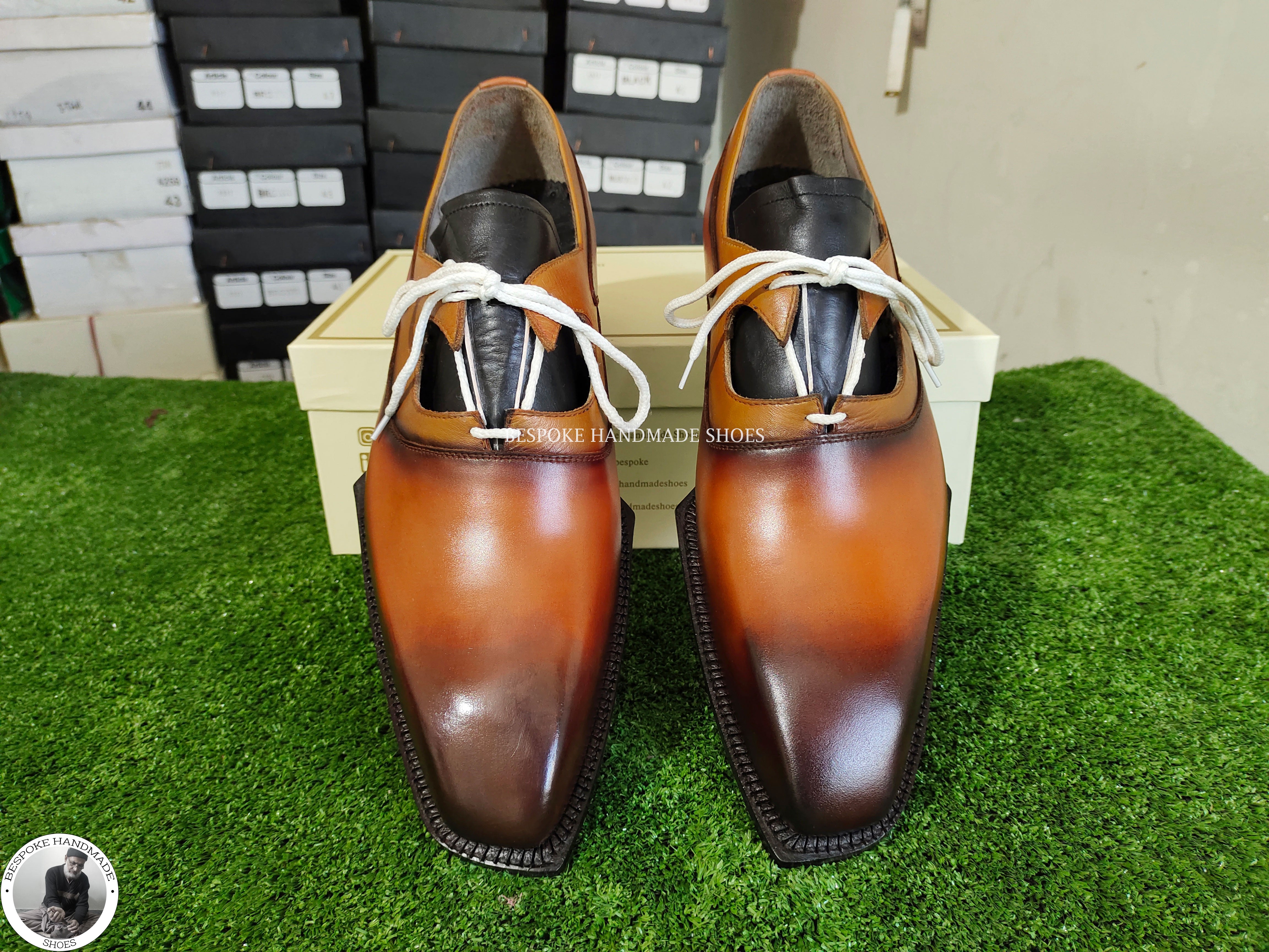 Custom Made Premium Quality Tan Leather Derby Lace up Dress Formal Shoes