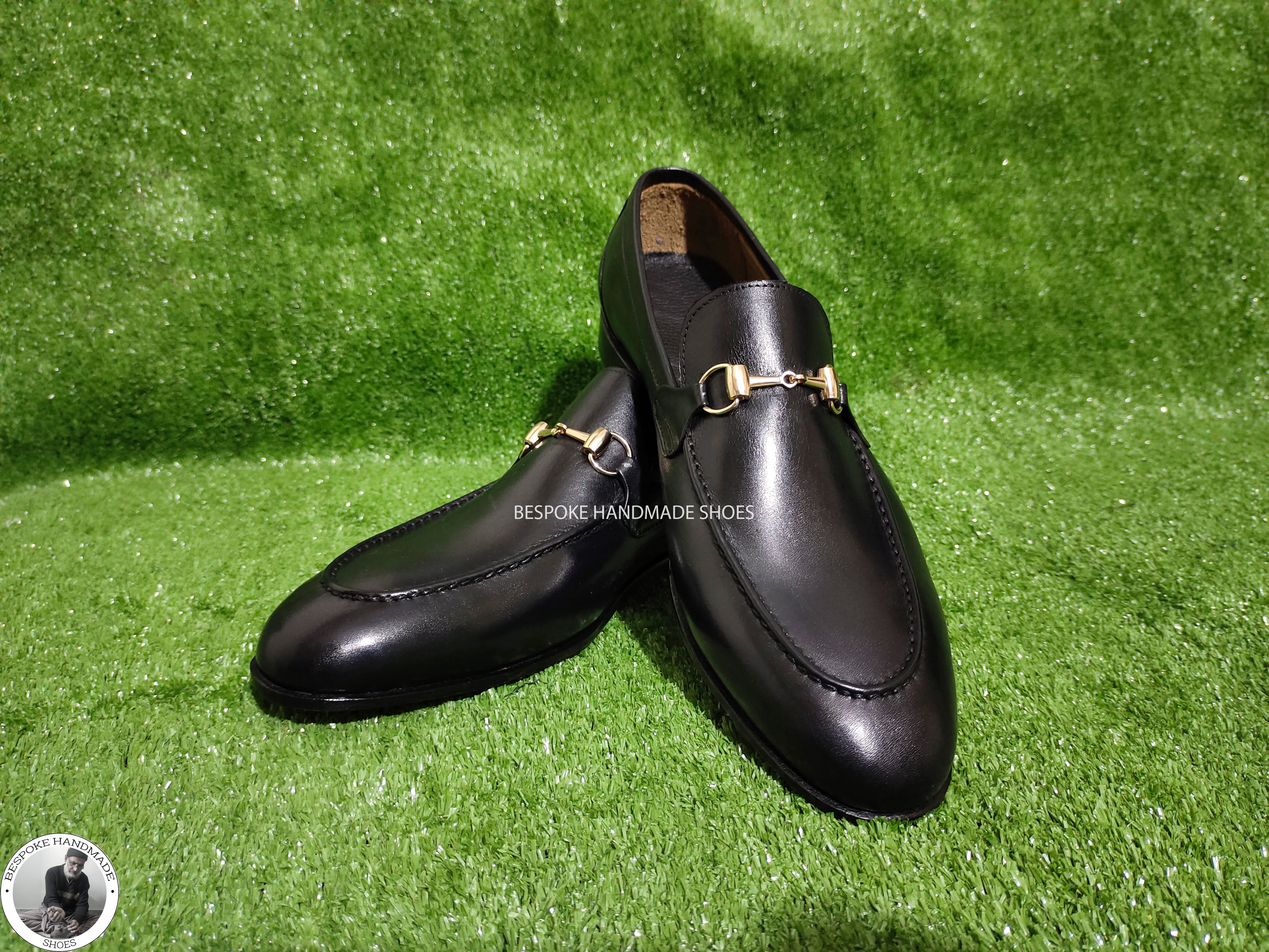Bespoke Handmade Business Shoe, Black Leather Buckle Loafer Slip on Moccasin Men's Shoes