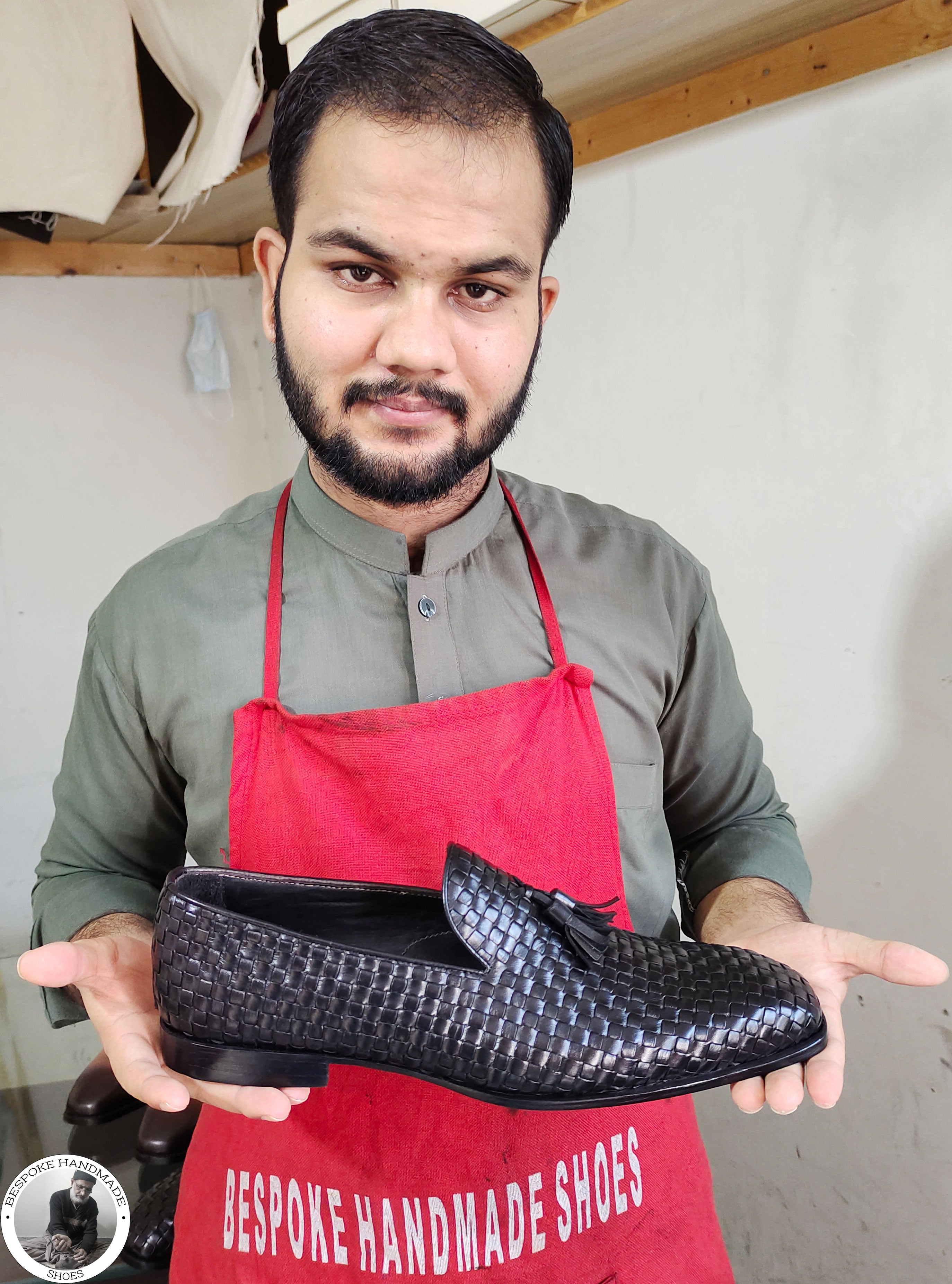 Bespoke Handmade Dress Shoes, Men’s Black Woven Leather Tassels Moccasin Slip on Formal Shoes