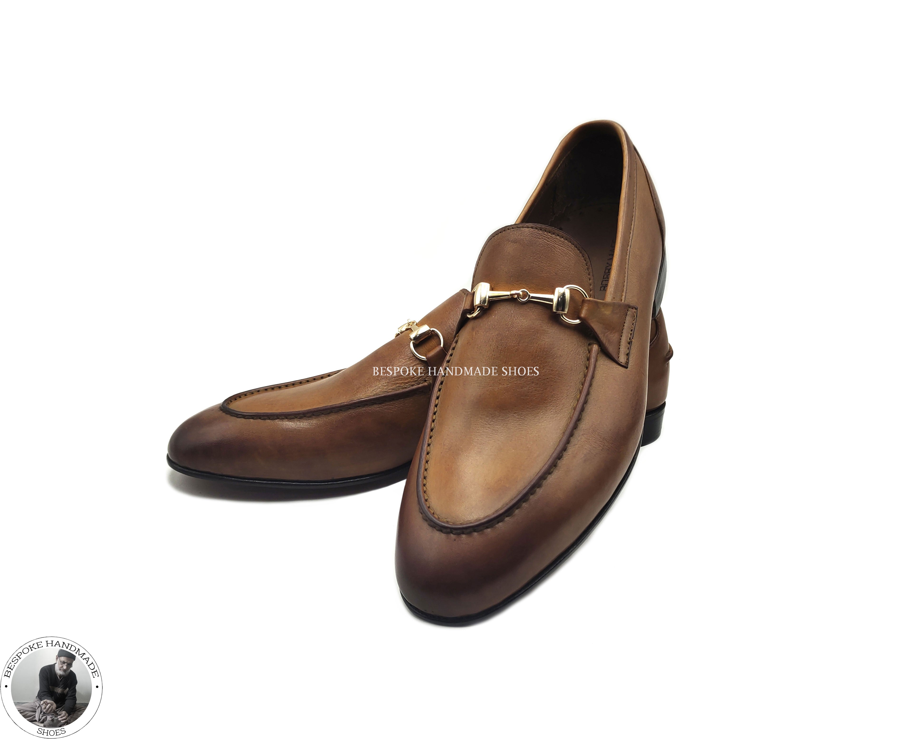 Men Handmade Pure Brown Leather Shoe, Slip On Buckle Loafer Dress/Formal Shoes For Men's