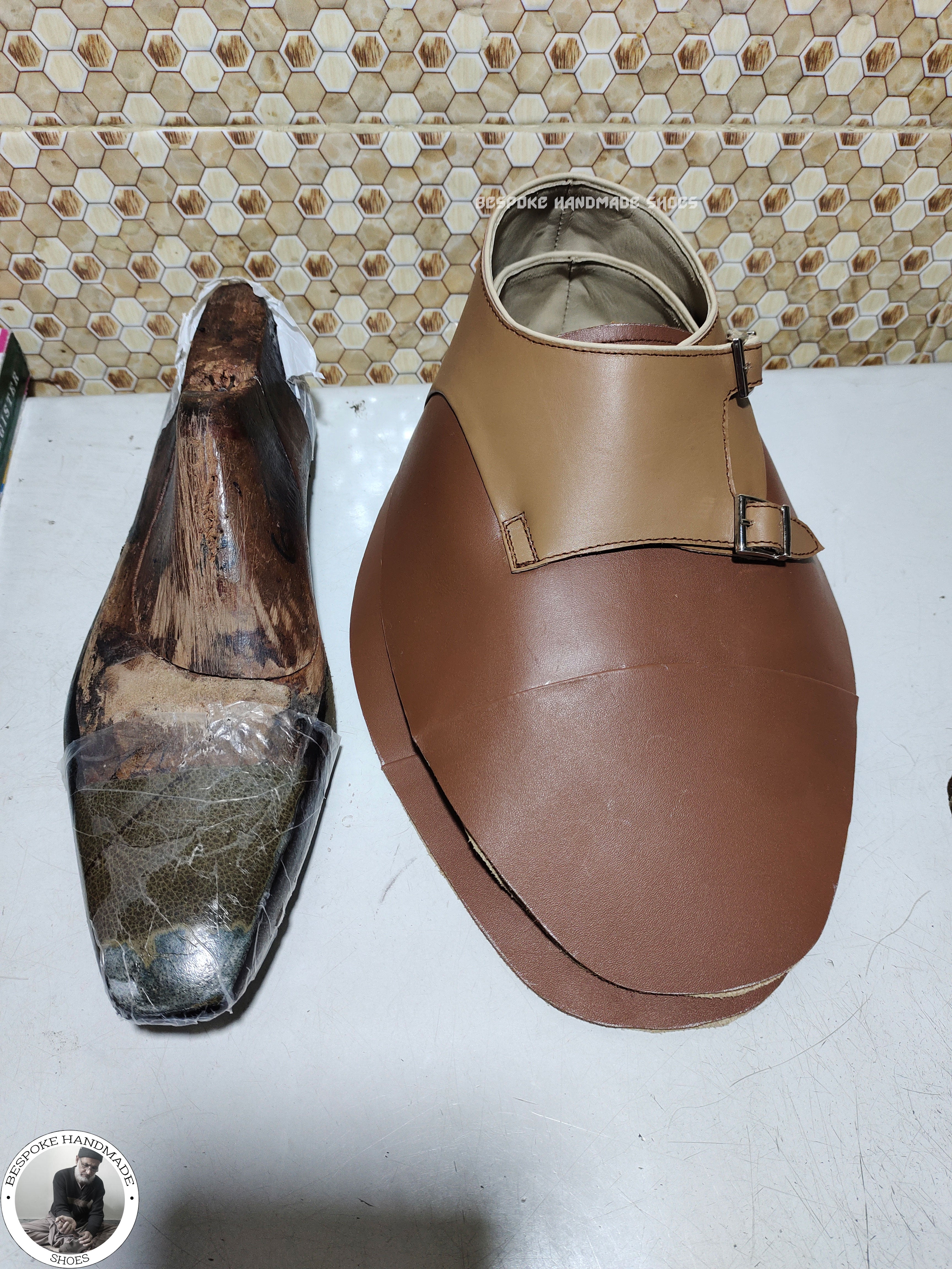 Bespoke Handmade Shoes, Two Tone Chocolate Brown & Tan Leather Double Monk Strap Dress / Formal Shoe