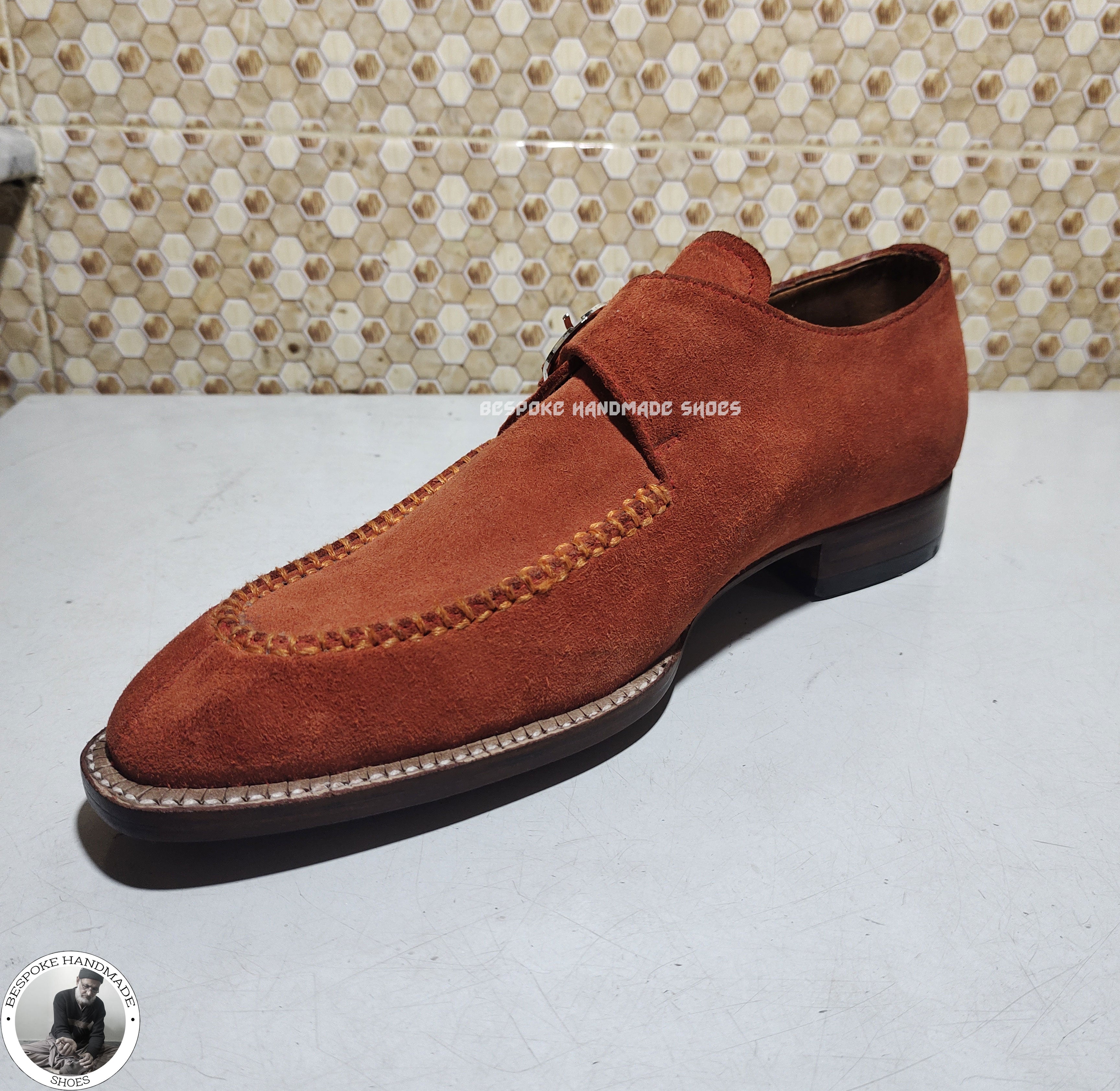 Buy Handmade Pure Tan Suede Single Monk Strap ,Dress / Formal Shoes