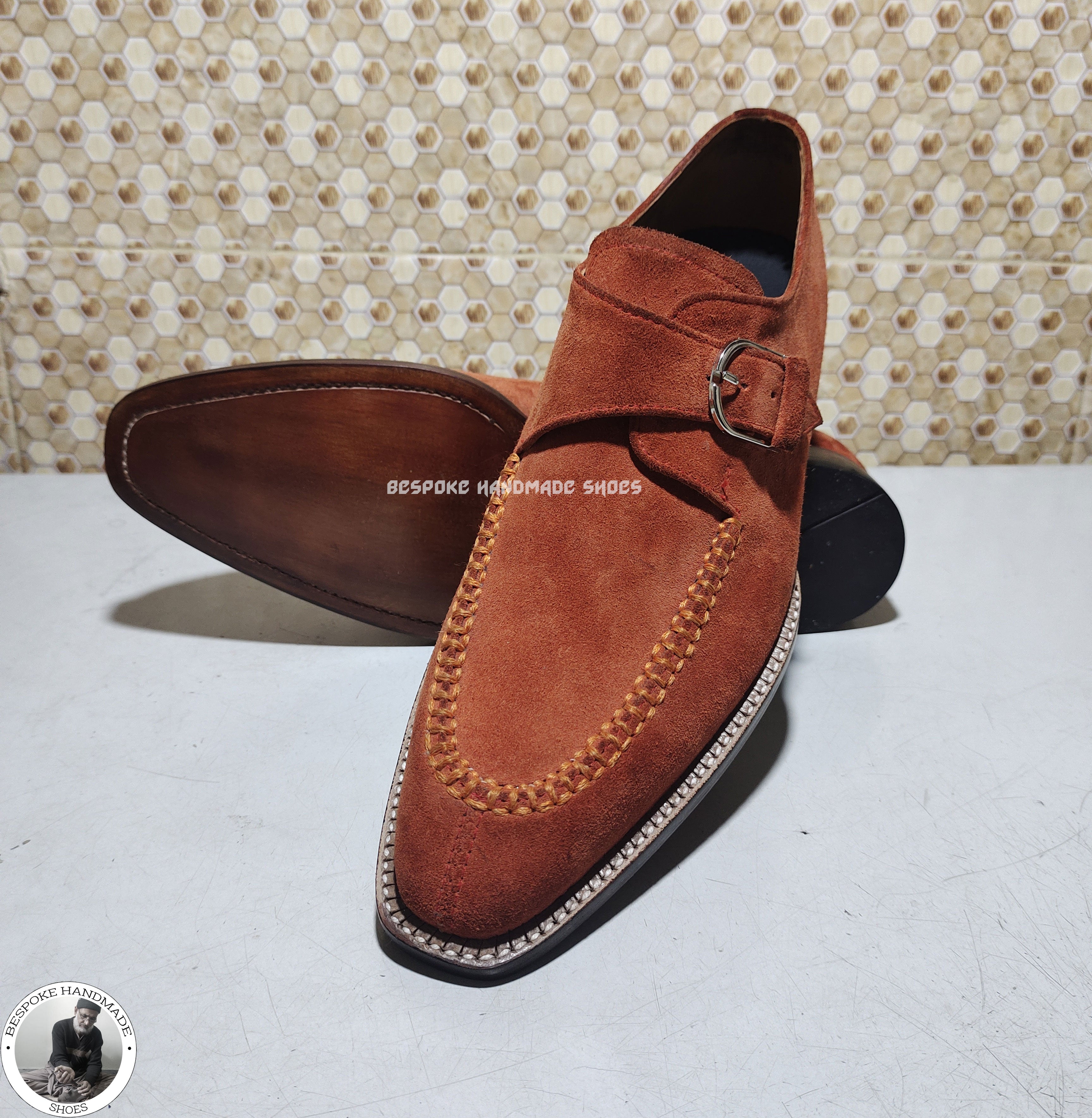Buy Handmade Pure Tan Suede Single Monk Strap ,Dress / Formal Shoes