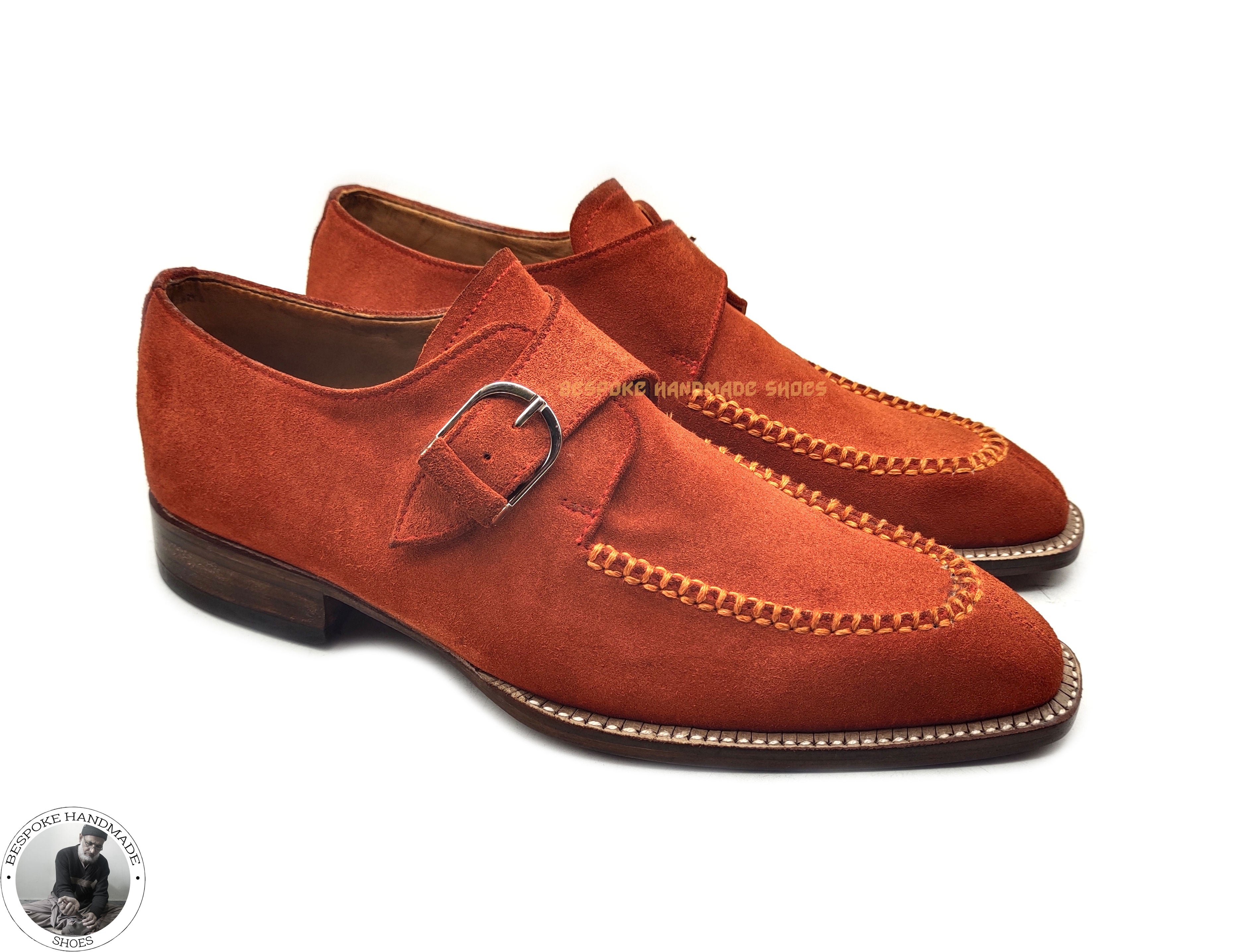 Buy Handmade Pure Tan Suede Single Monk Strap ,Dress / Formal Shoes
