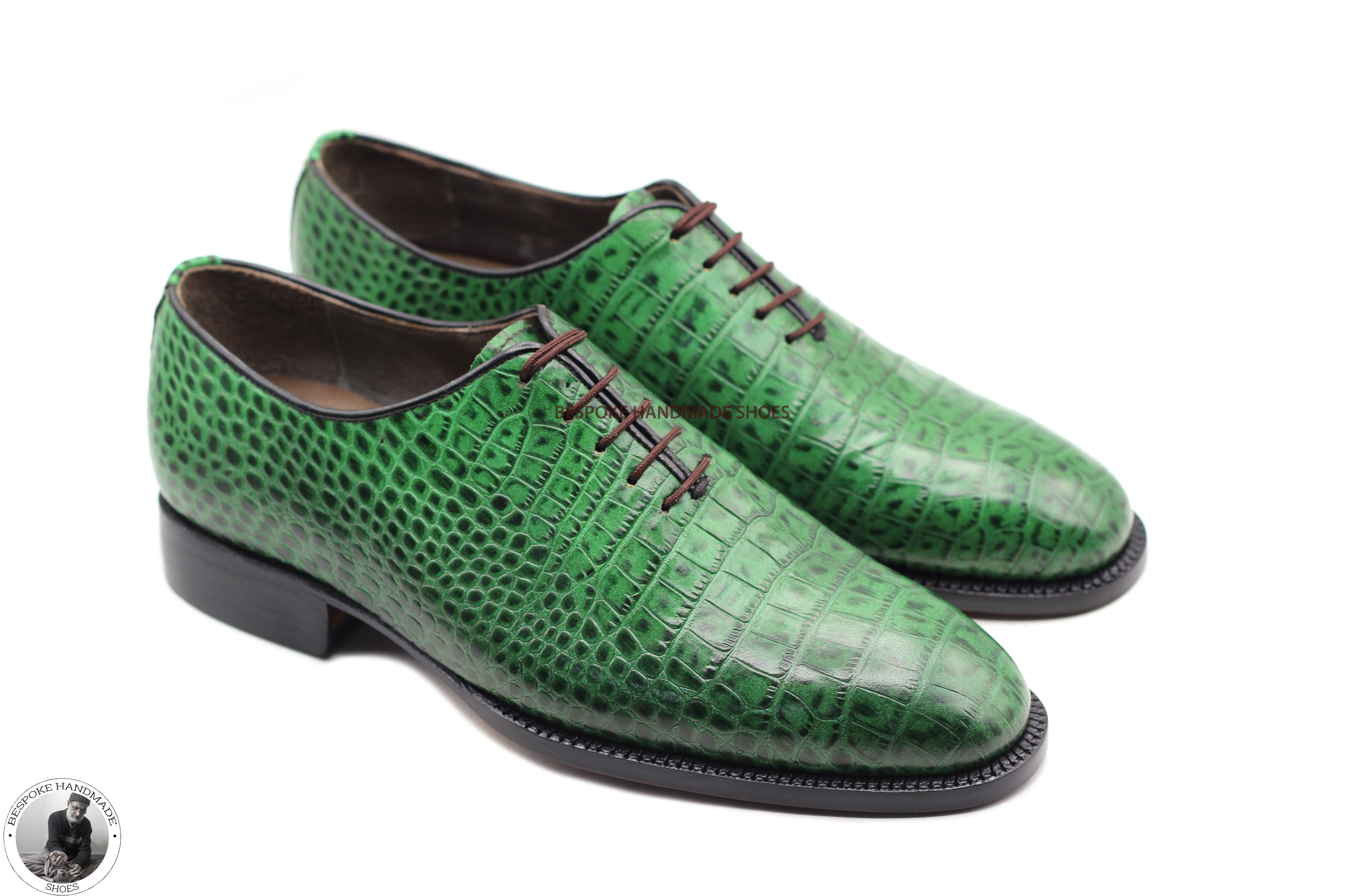 Green Alligator Print Leather Oxford Shoe