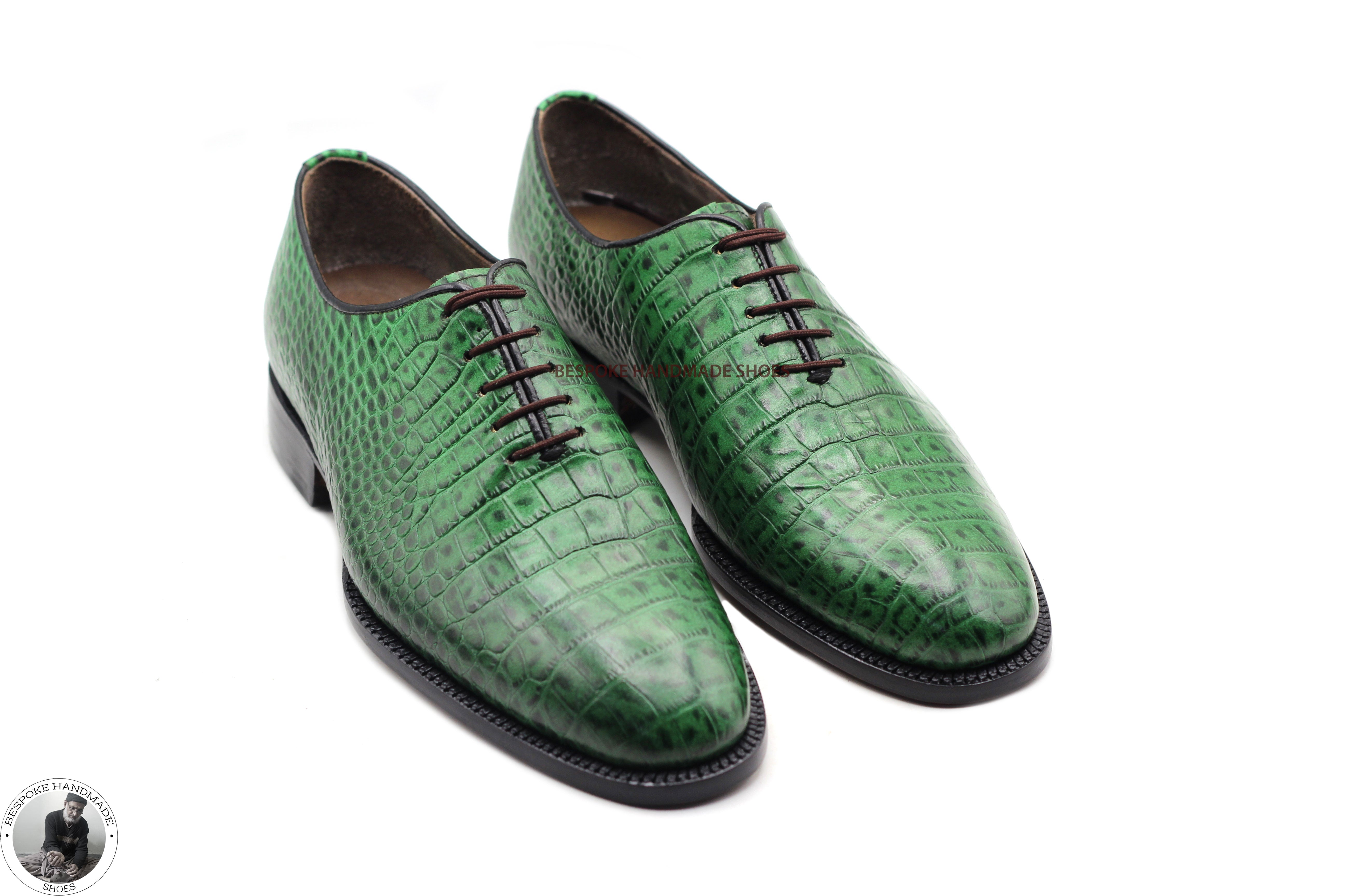 Green Alligator Print Leather Oxford Shoe