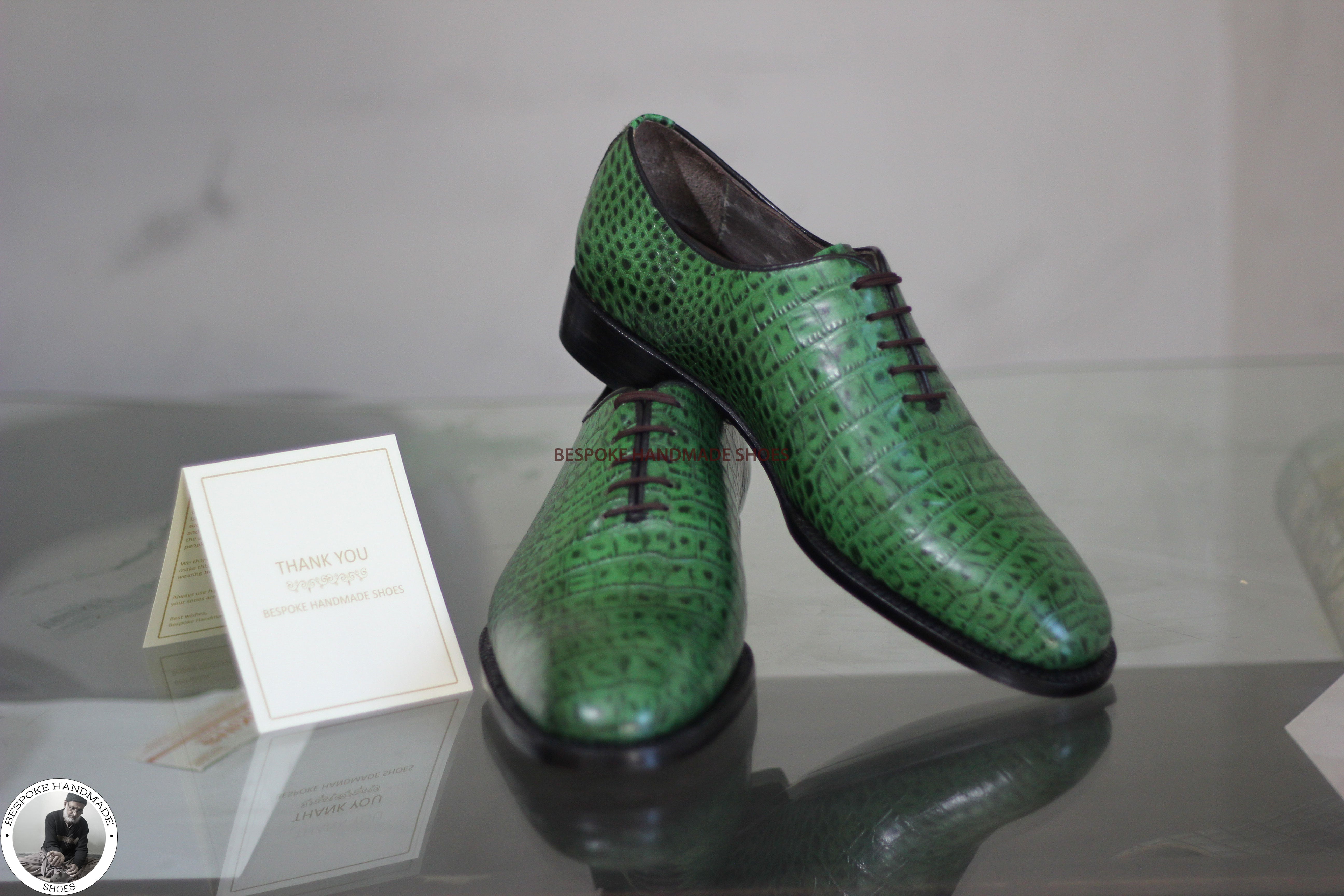 Green Alligator Print Leather Oxford Shoe