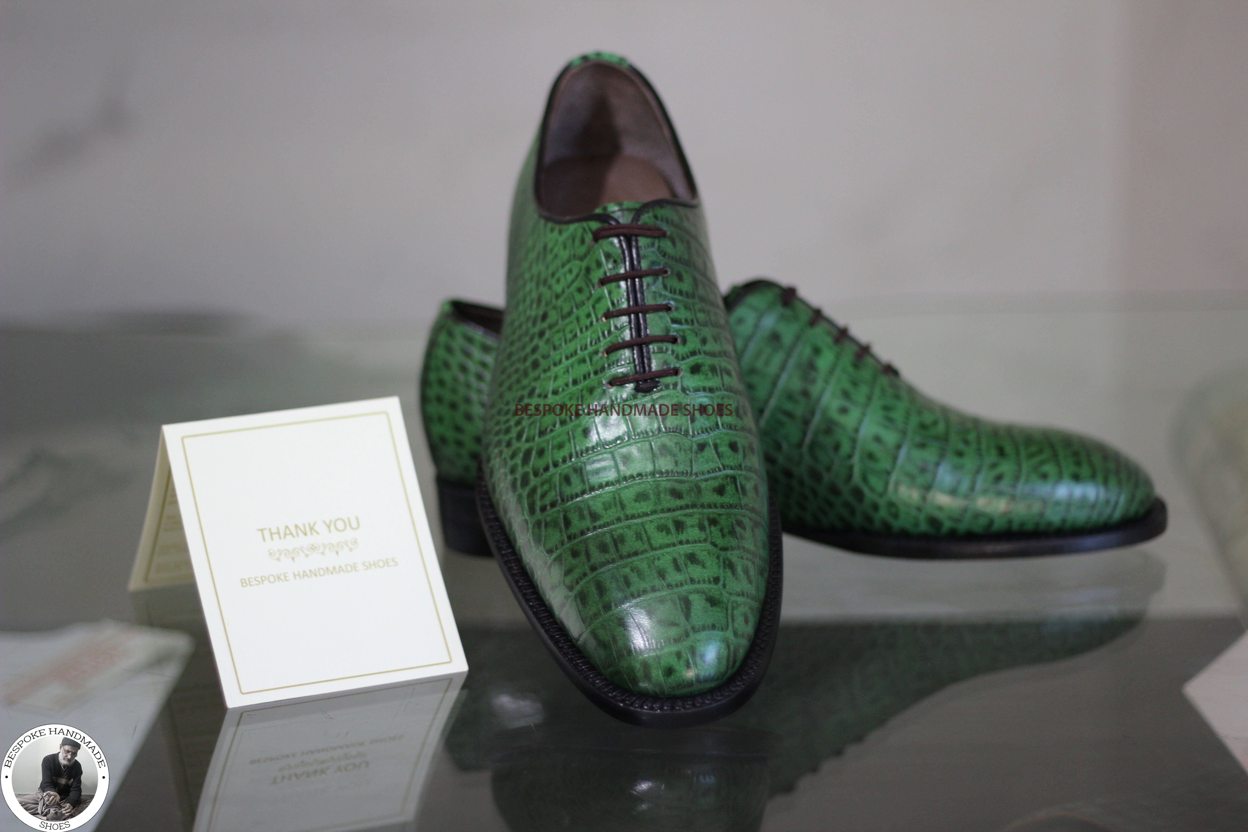 Green Alligator Print Leather Oxford Shoe