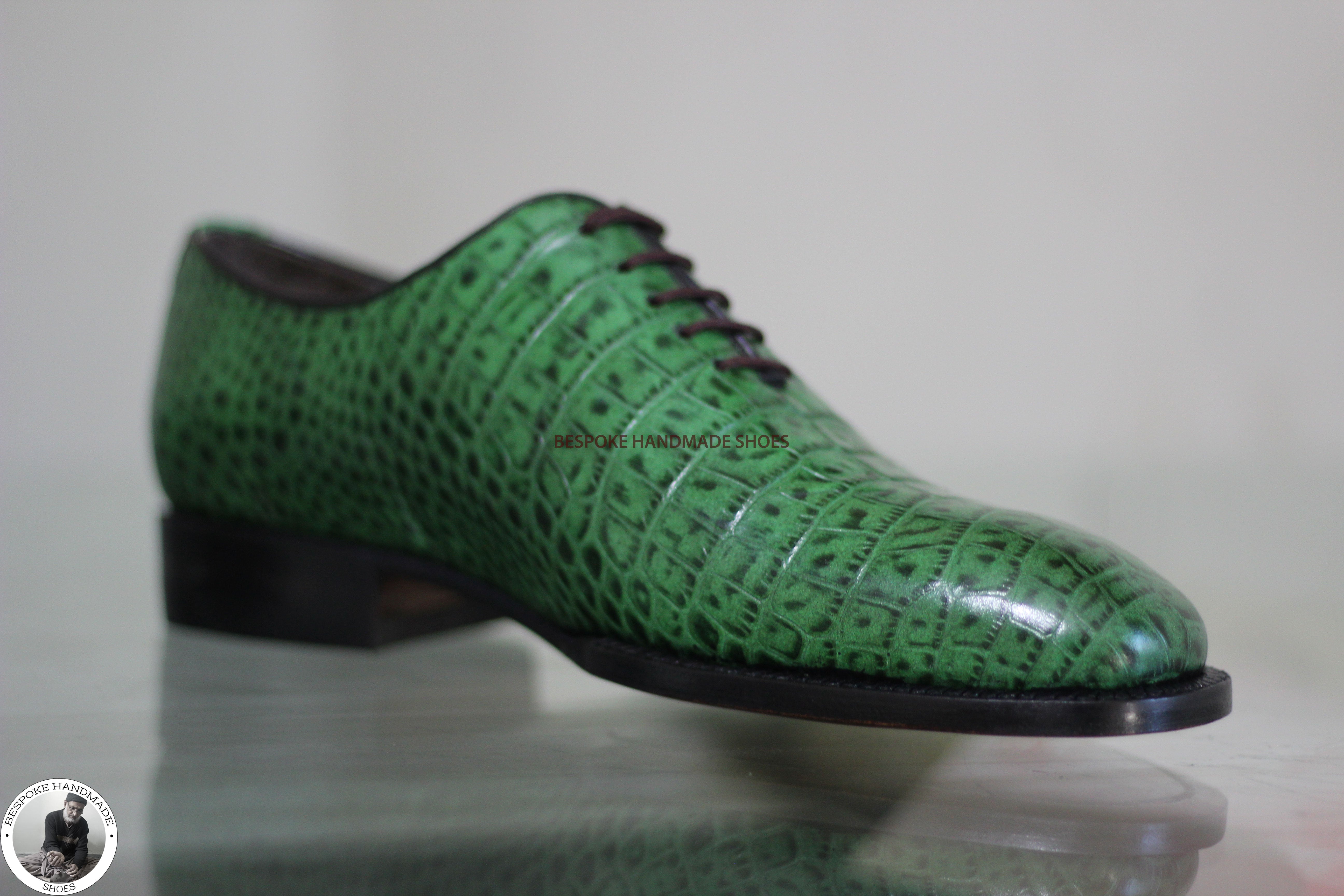 Green Alligator Print Leather Oxford Shoe