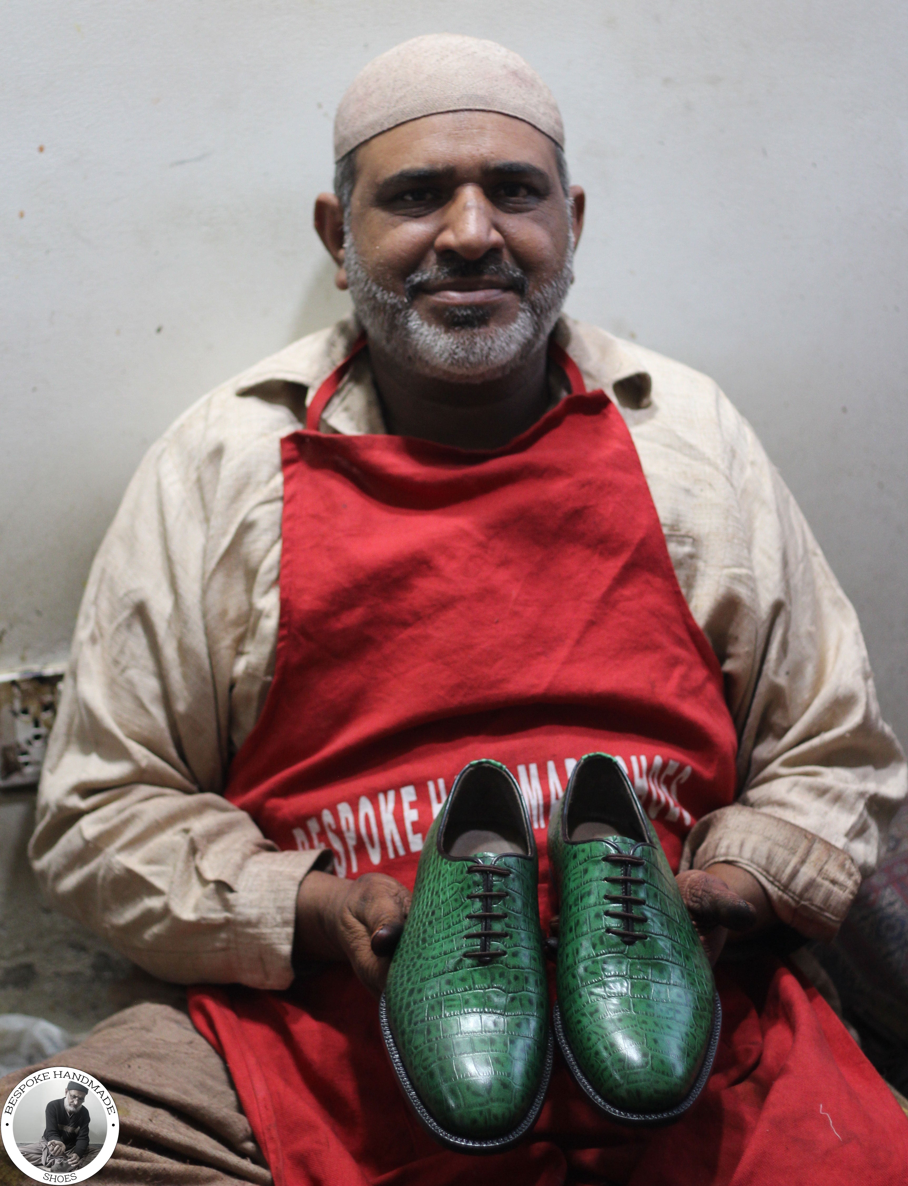 Green Alligator Print Leather Oxford Shoe