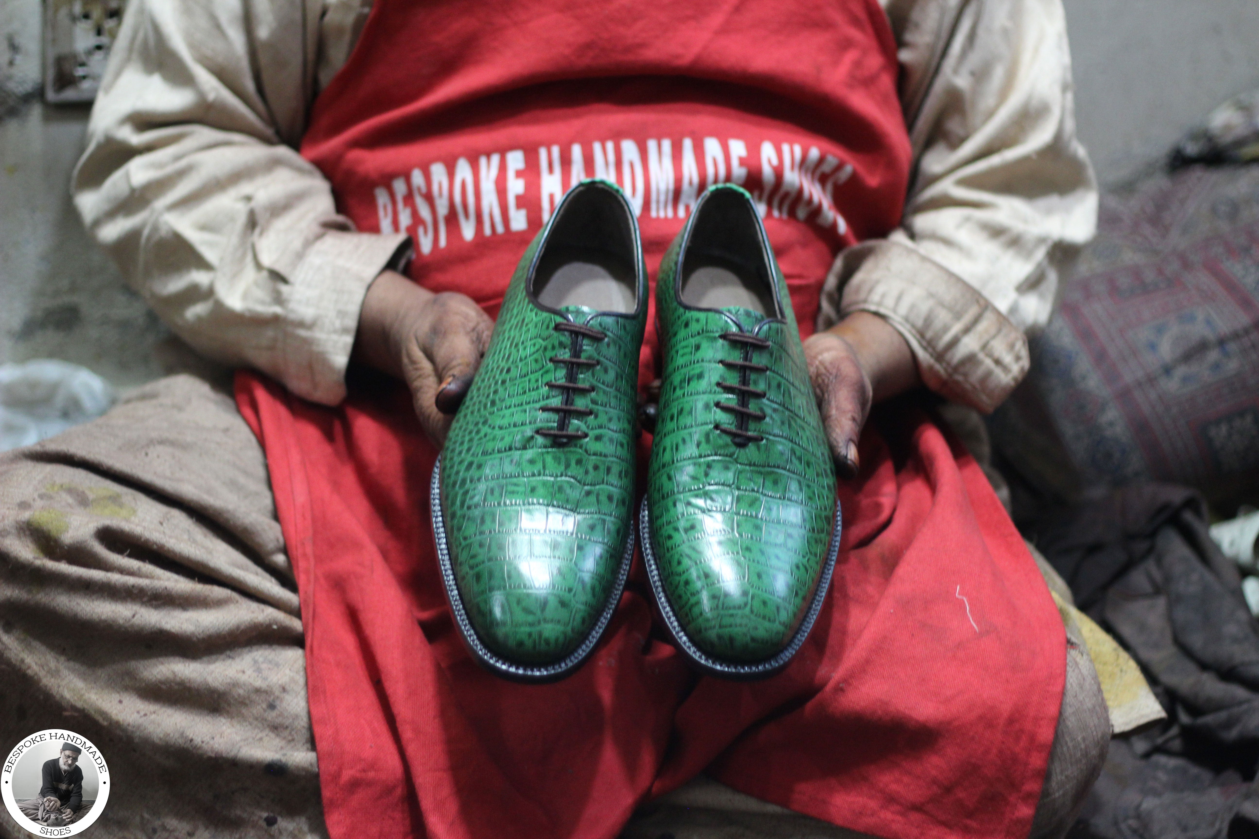 Green Alligator Print Leather Oxford Shoe