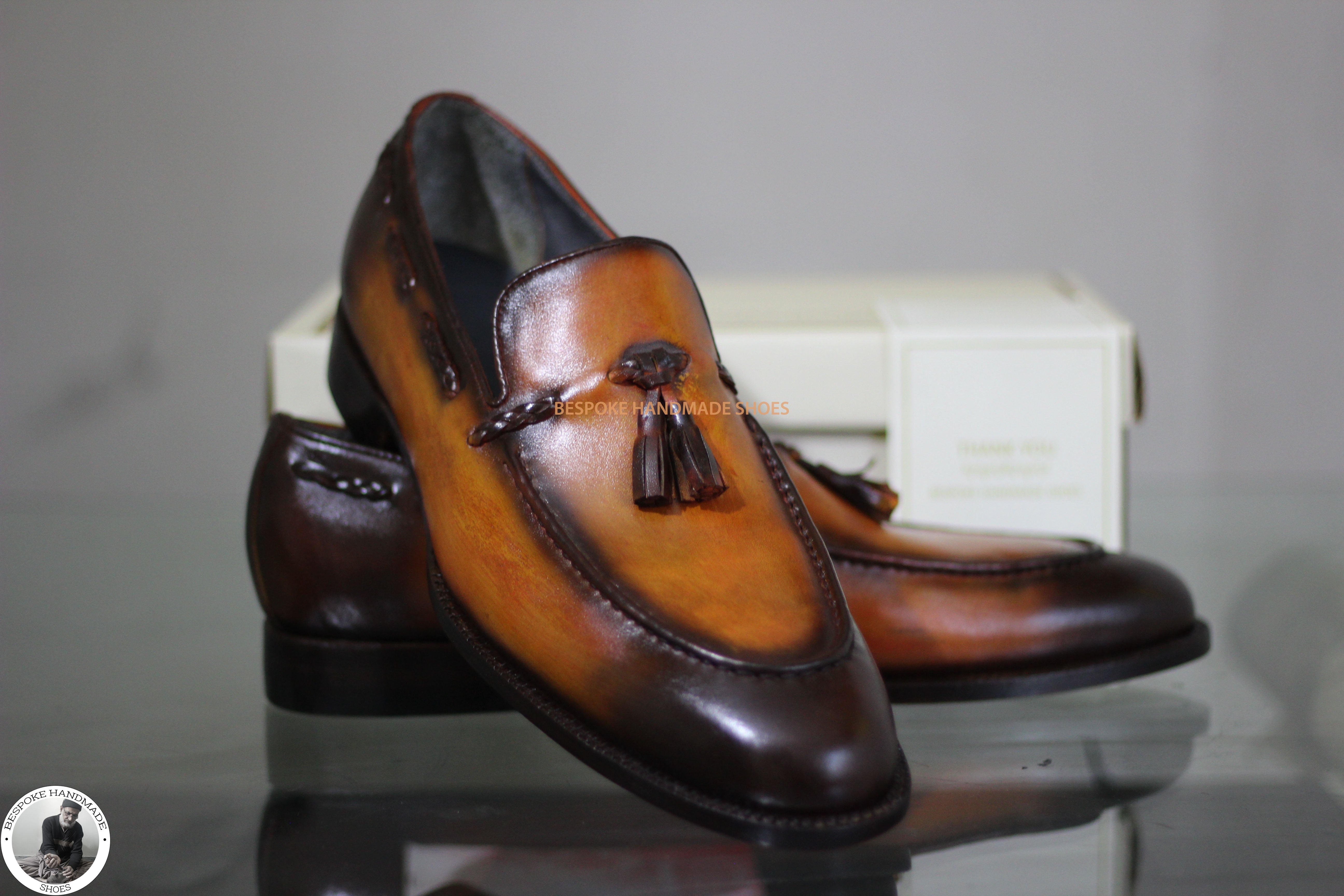 Tailor Made Brown Calf Leather Black Shaded Slip On Moccasin Casual Shoes