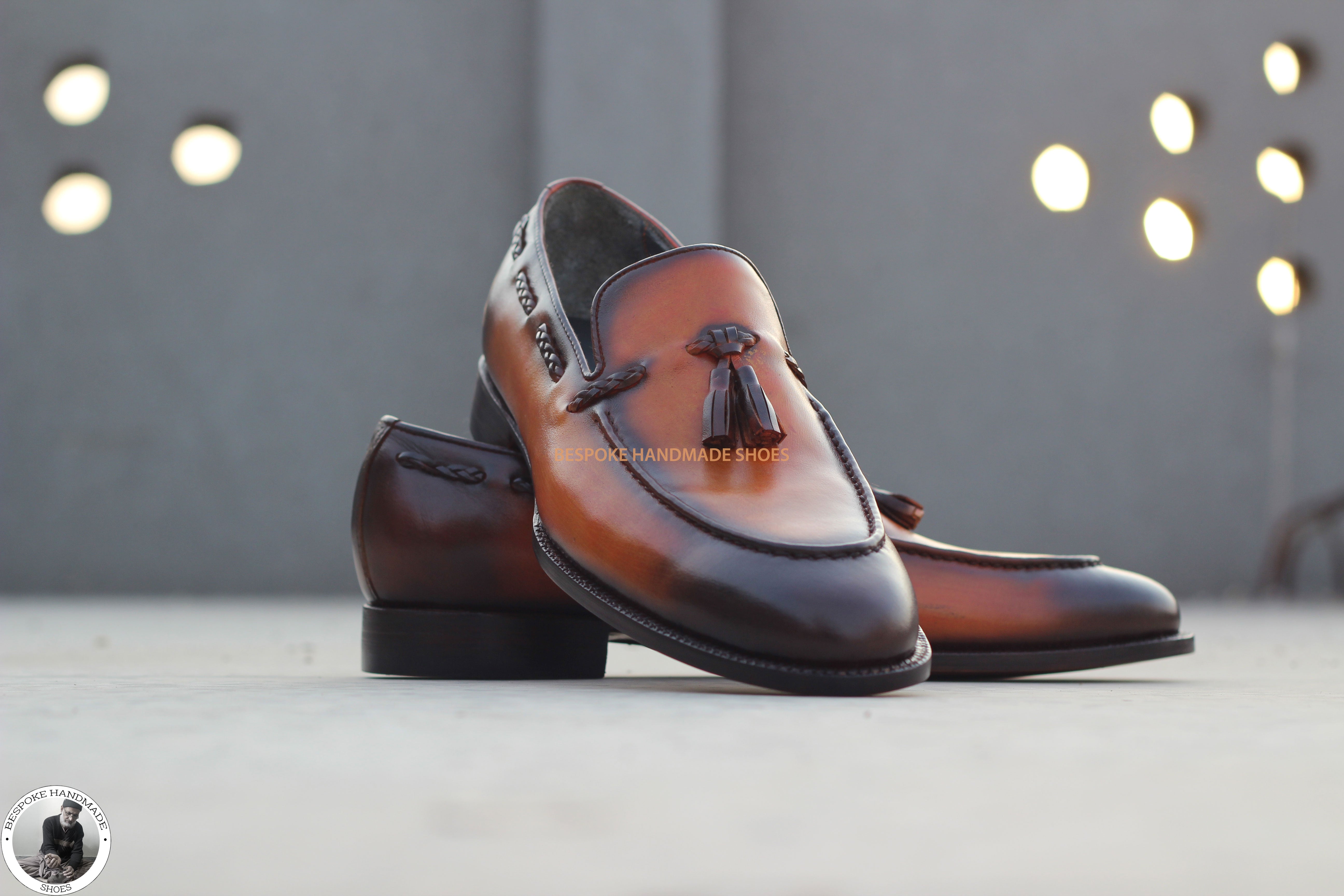 Tailor Made Brown Calf Leather Black Shaded Slip On Moccasin Casual Shoes