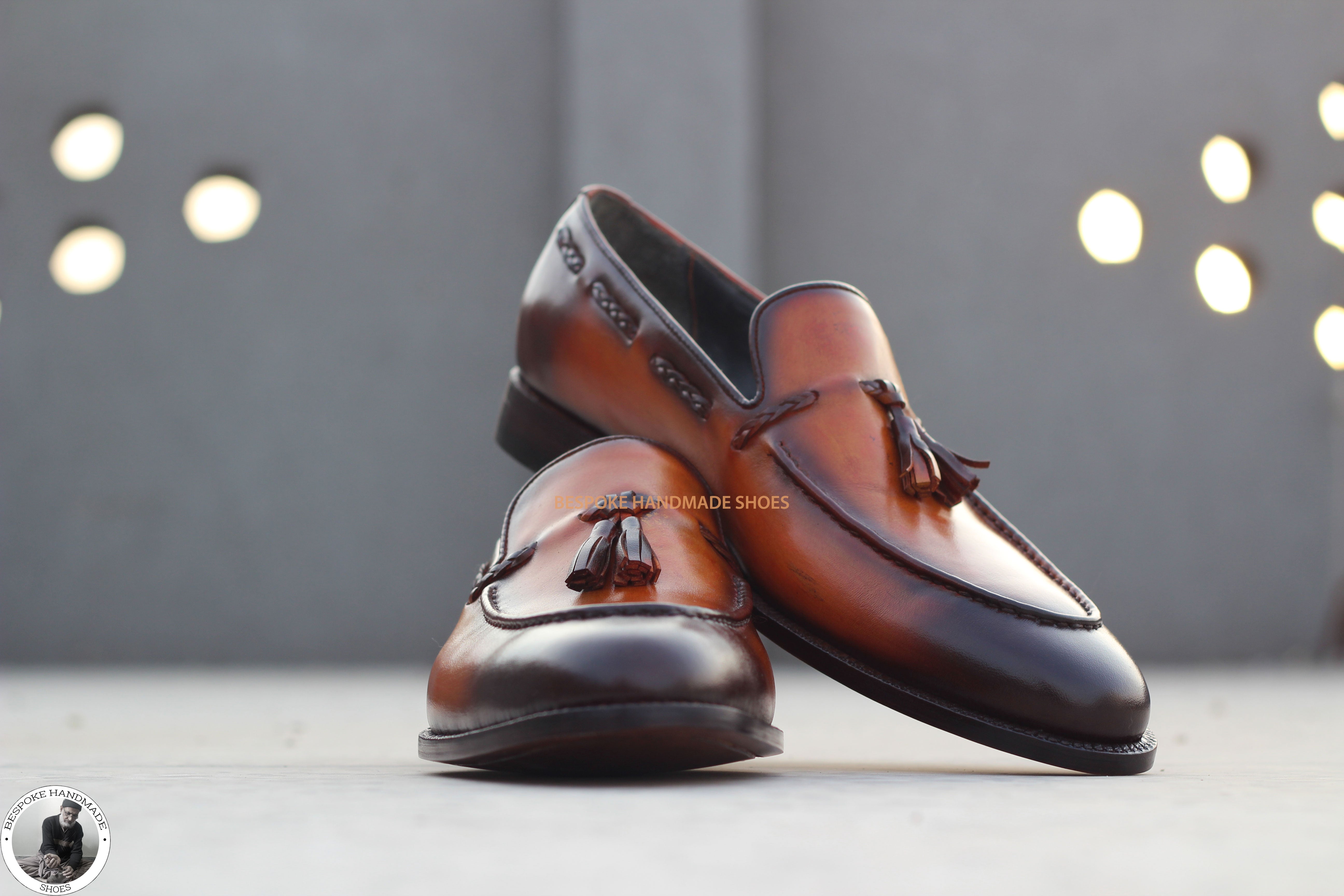 Tailor Made Brown Calf Leather Black Shaded Slip On Moccasin Casual Shoes