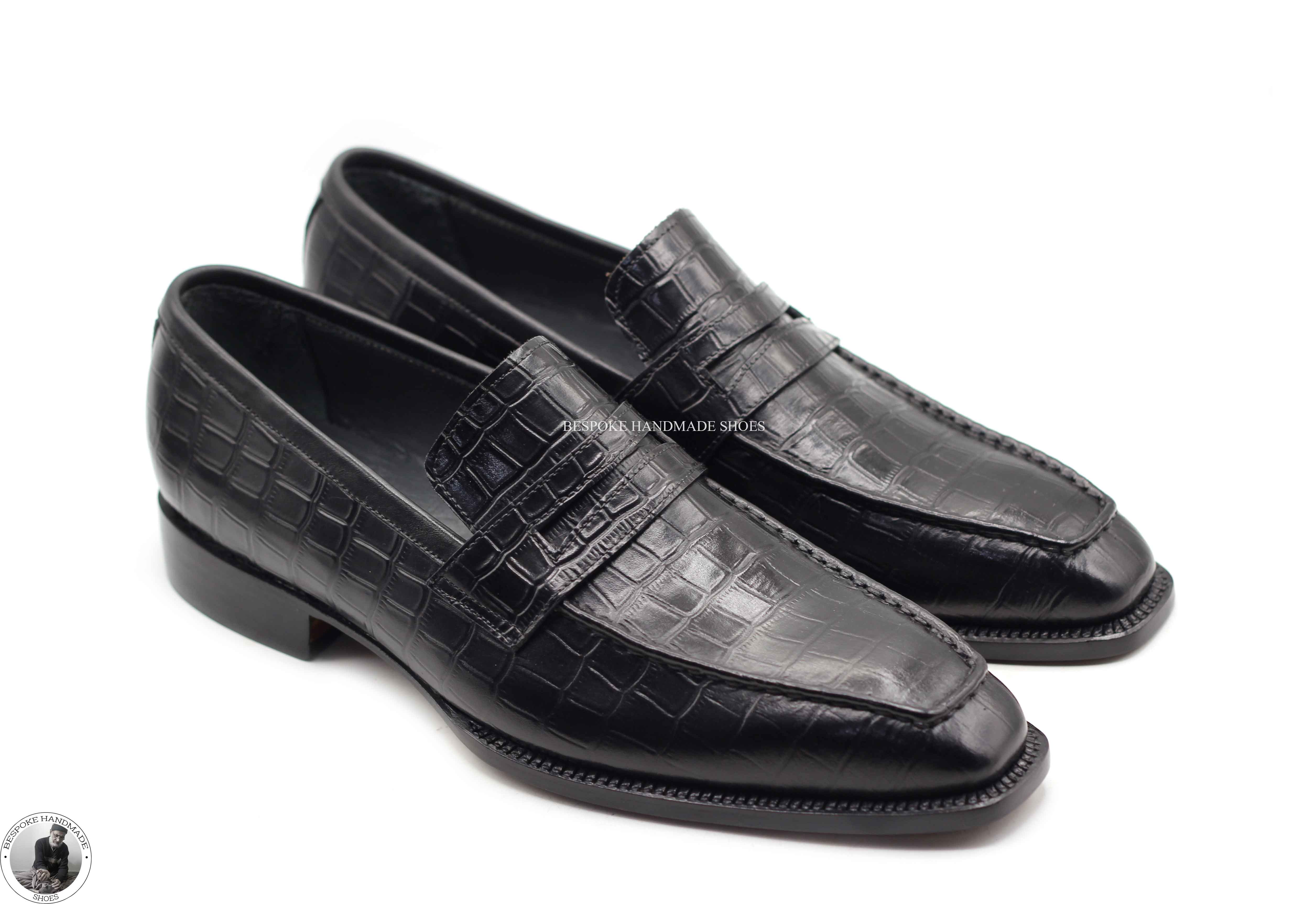 Bespoke Handmade Men's Black Leather Loafer Moccasin Slip On Casual Men's Shoes