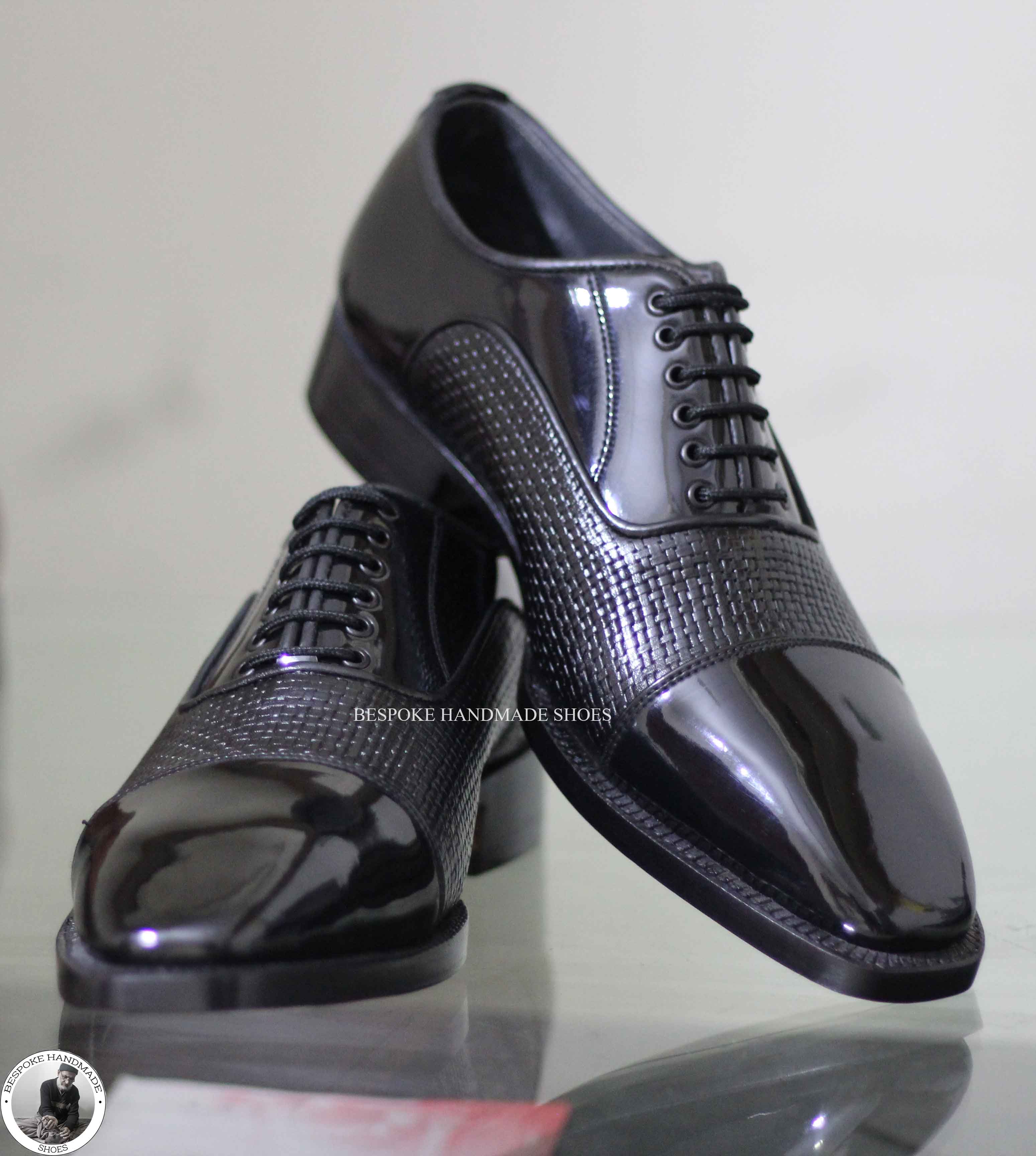 New Men's Handmade Black Leather Animal Print Oxford Toe Cap Patent Dress Shoes For Men's