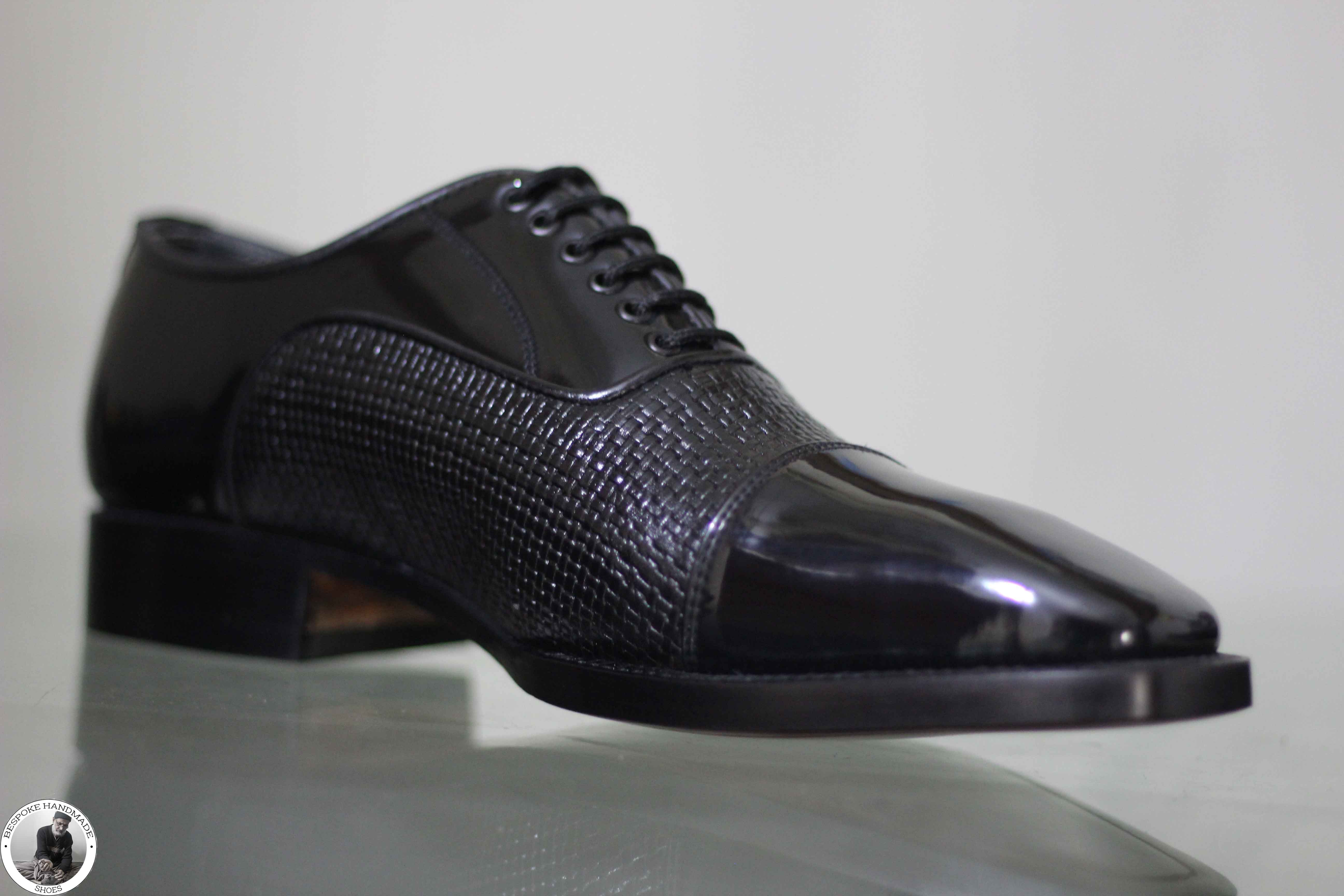 New Men's Handmade Black Leather Animal Print Oxford Toe Cap Patent Dress Shoes For Men's