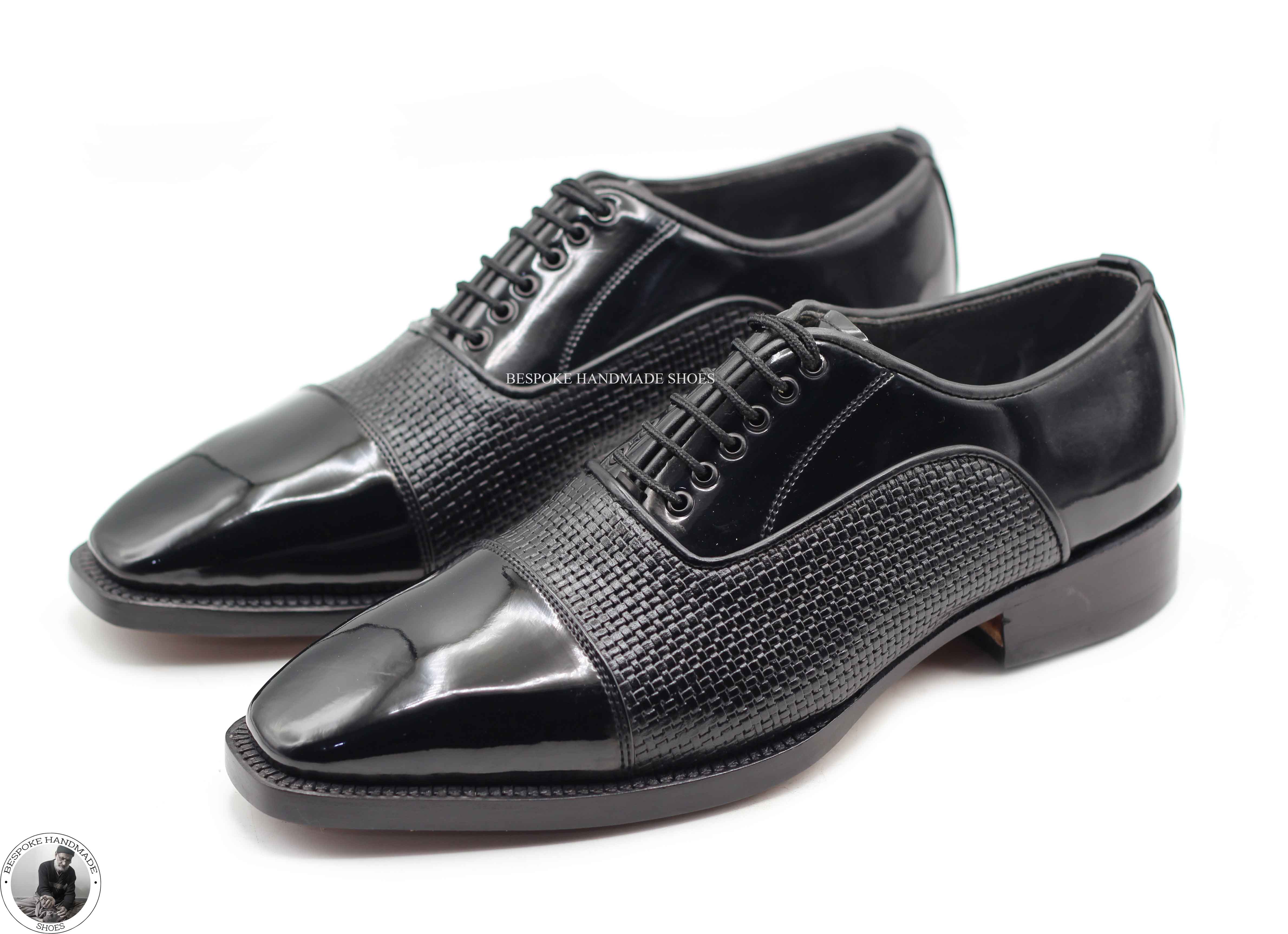 New Men's Handmade Black Leather Animal Print Oxford Toe Cap Patent Dress Shoes For Men's