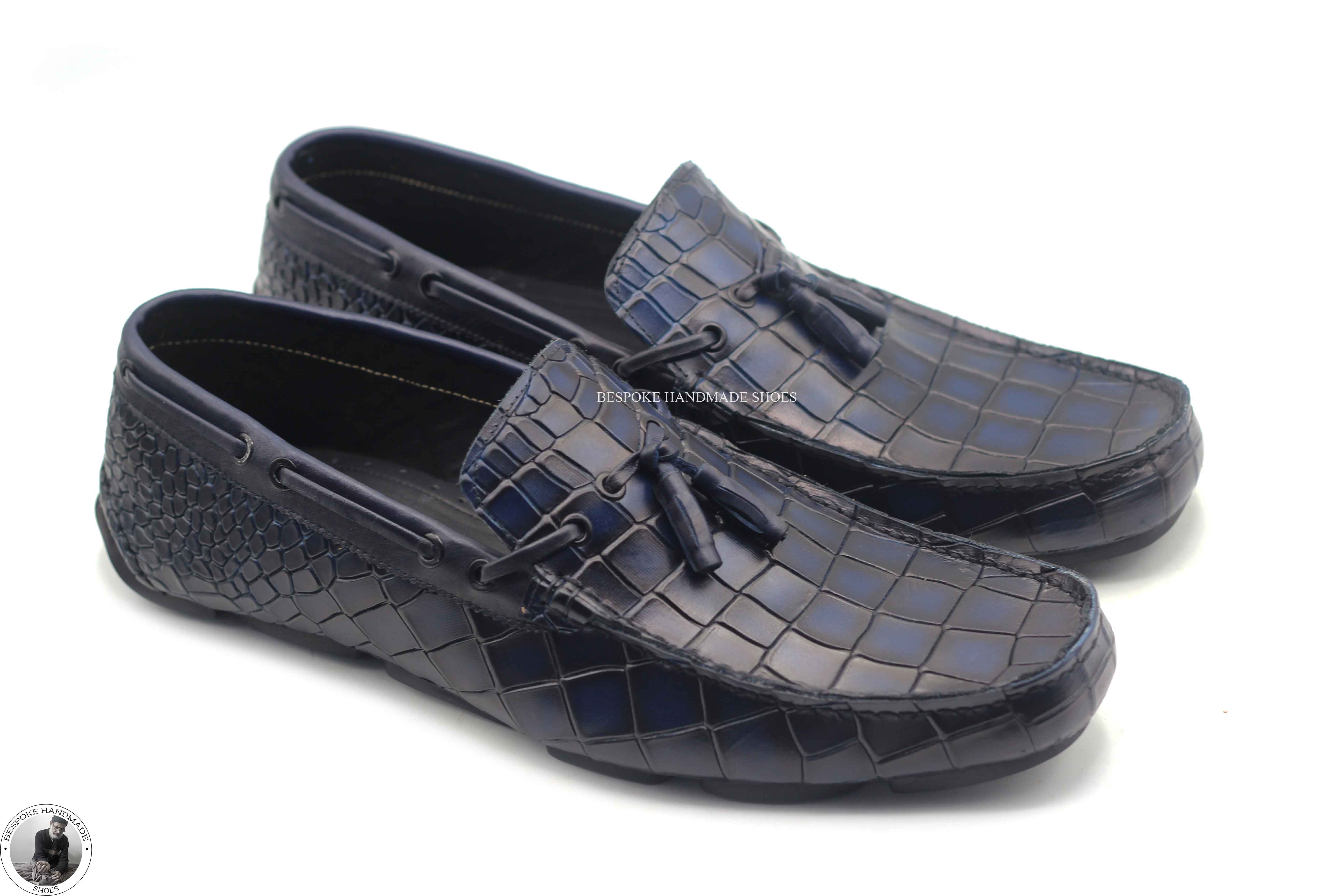 Bespoke Men's Handmade Black Leather Slip On Leather Tassel Loafer Casual Men's Shoes