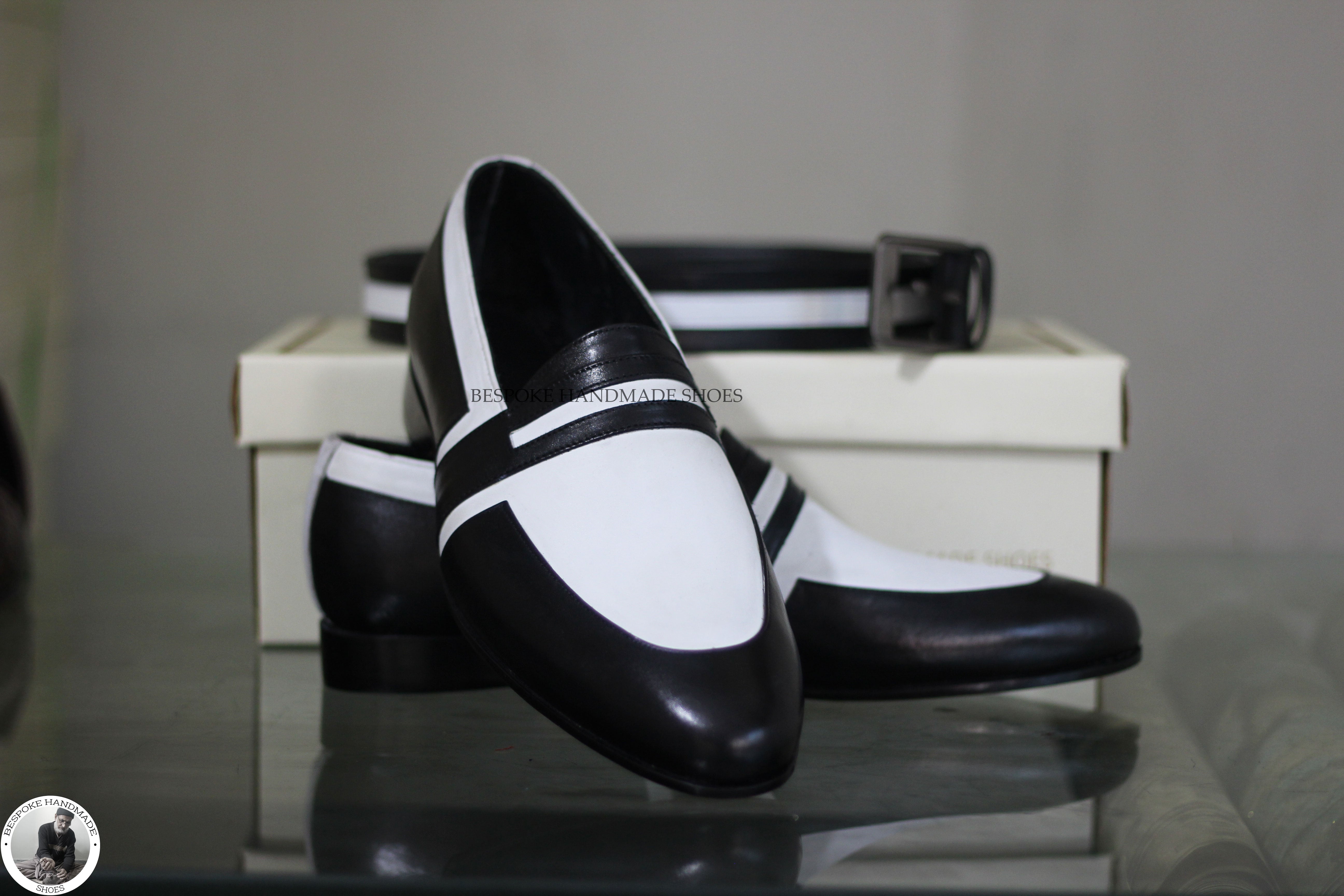 Copy of Handmade Men's White And Black Leather Slip On Moccasin Fashion Shoes For Men's