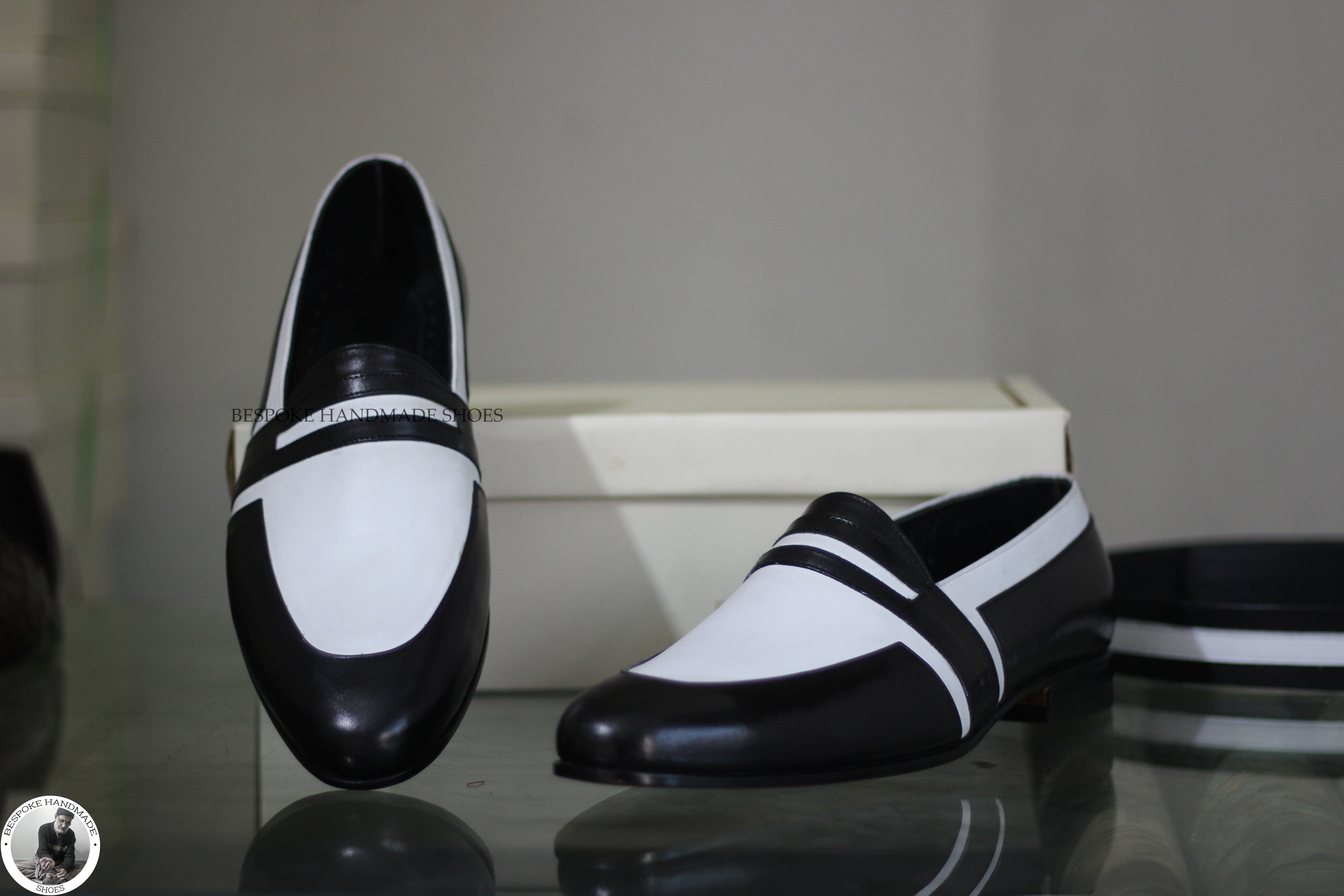 Copy of Handmade Men's White And Black Leather Slip On Moccasin Fashion Shoes For Men's