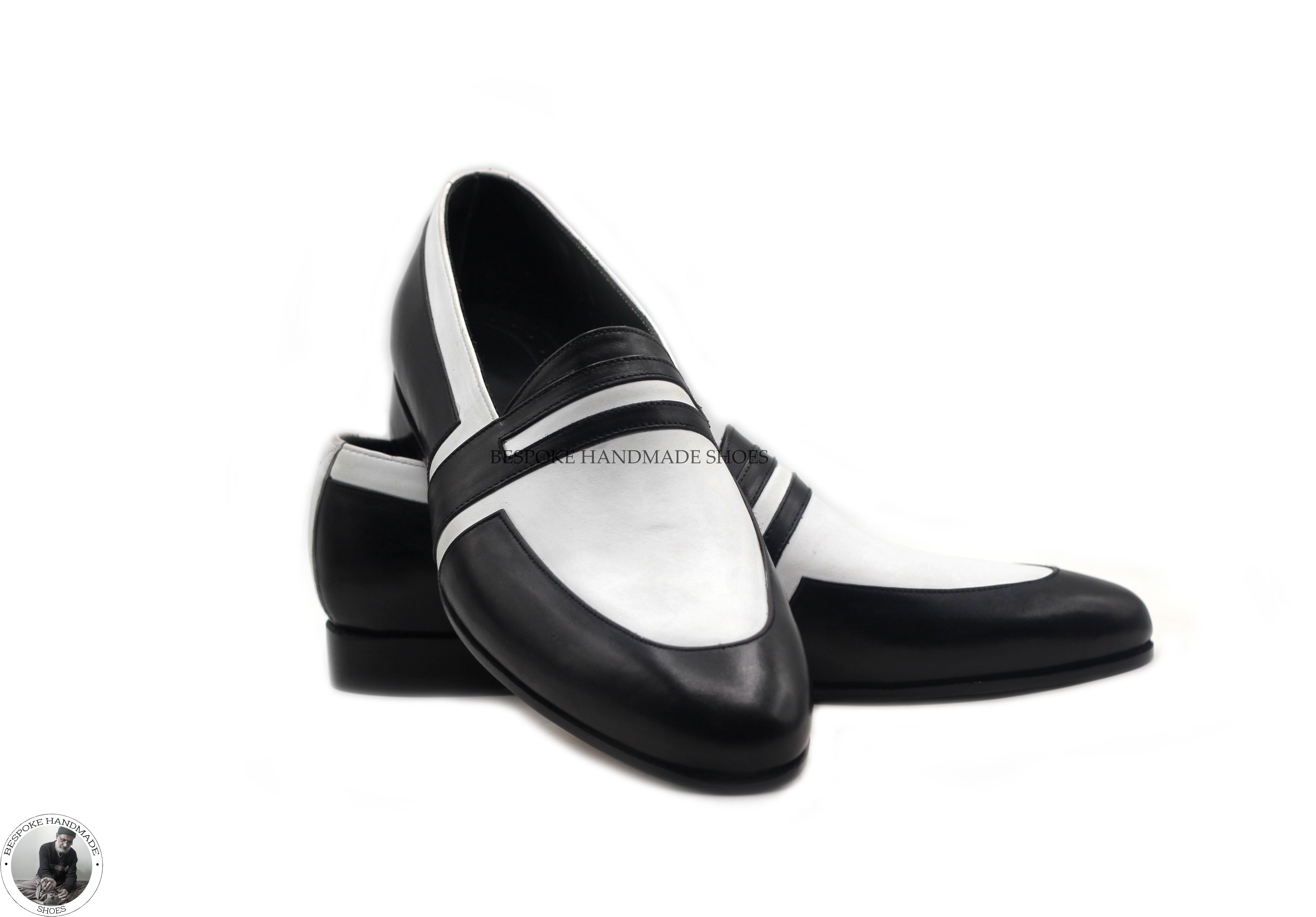 Copy of Handmade Men's White And Black Leather Slip On Moccasin Fashion Shoes For Men's