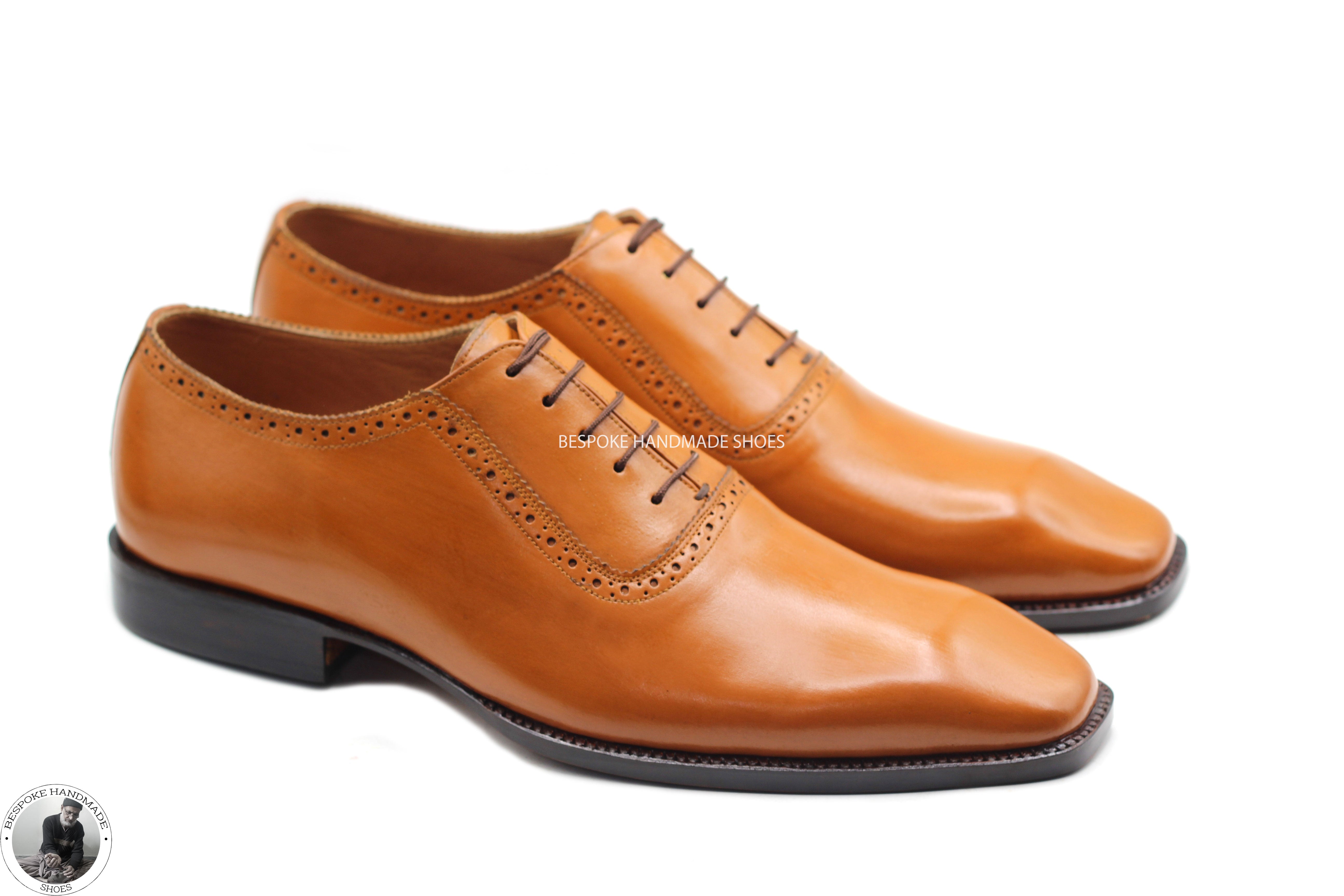 Handmade Goodyear Tan Leather Oxford Whole Cut Lace Up Dress / Fashion Shoes For Men's.