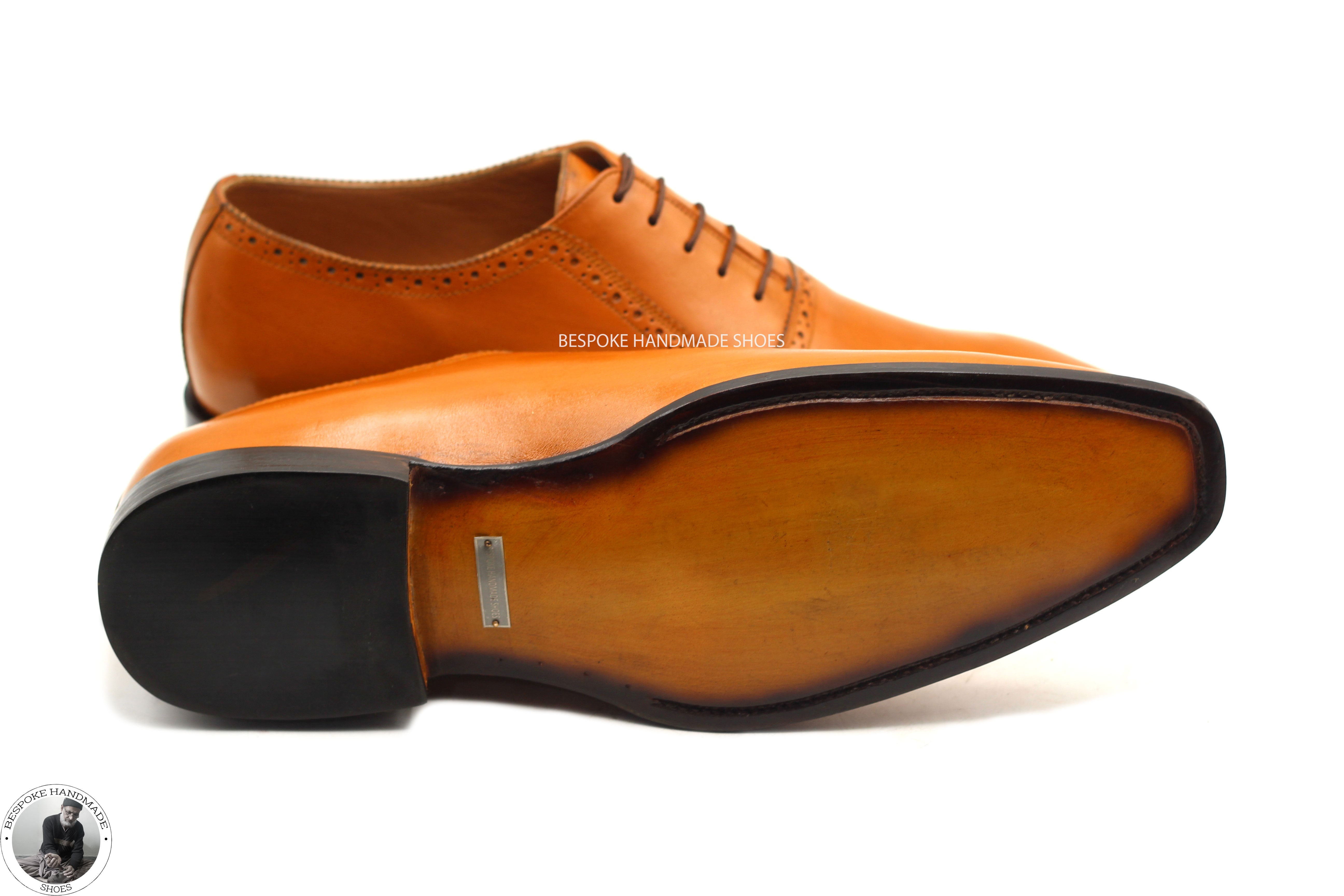 Handmade Goodyear Tan Leather Oxford Whole Cut Lace Up Dress / Fashion Shoes For Men'sHandmade Goodyear Tan Leather Oxford Whole Cut Lace Up Dress / Fashion Shoes For Men's