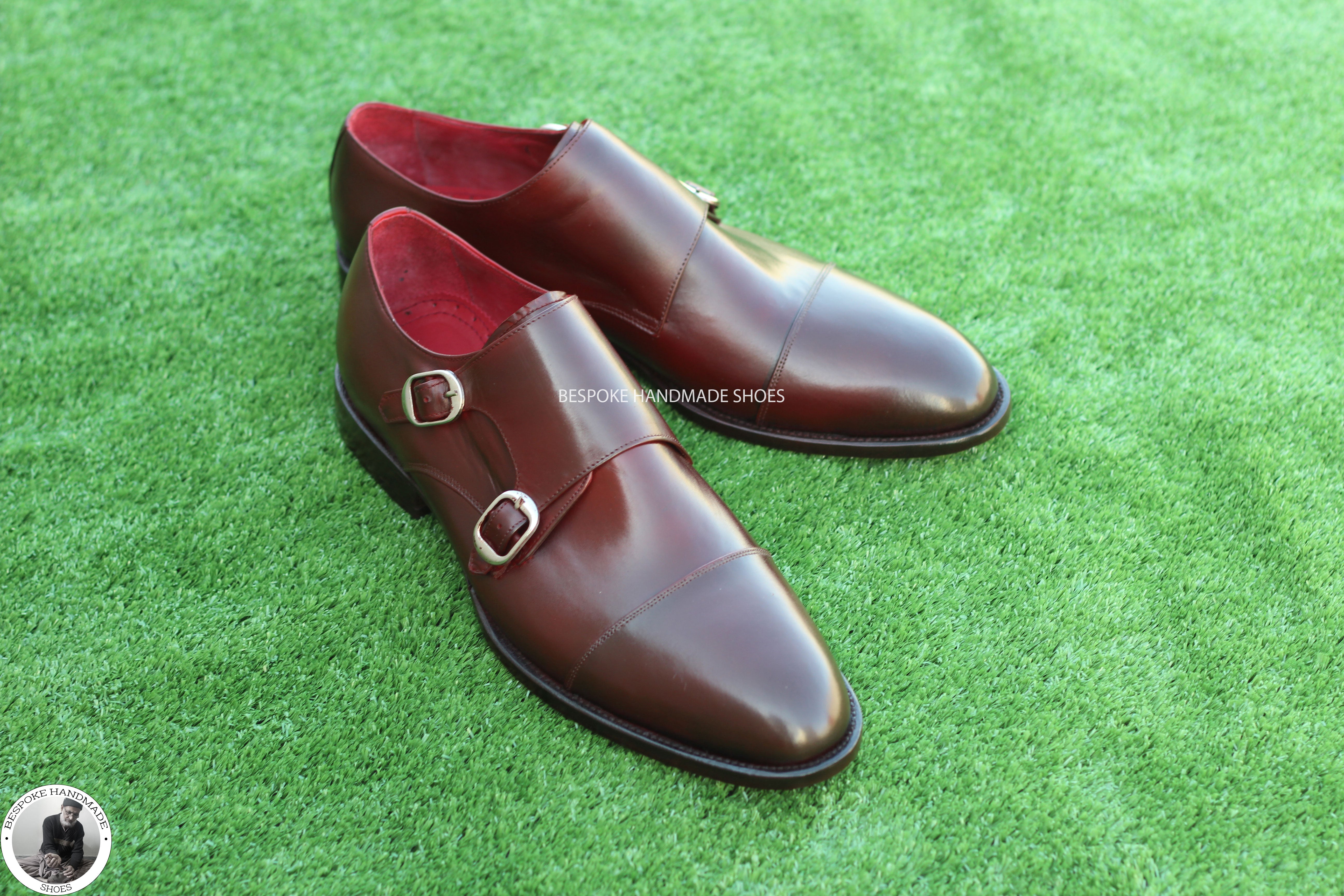 Buy Handmade Brown Color Leather Double Monk Strap Toe Cap Formal Shoes For Men