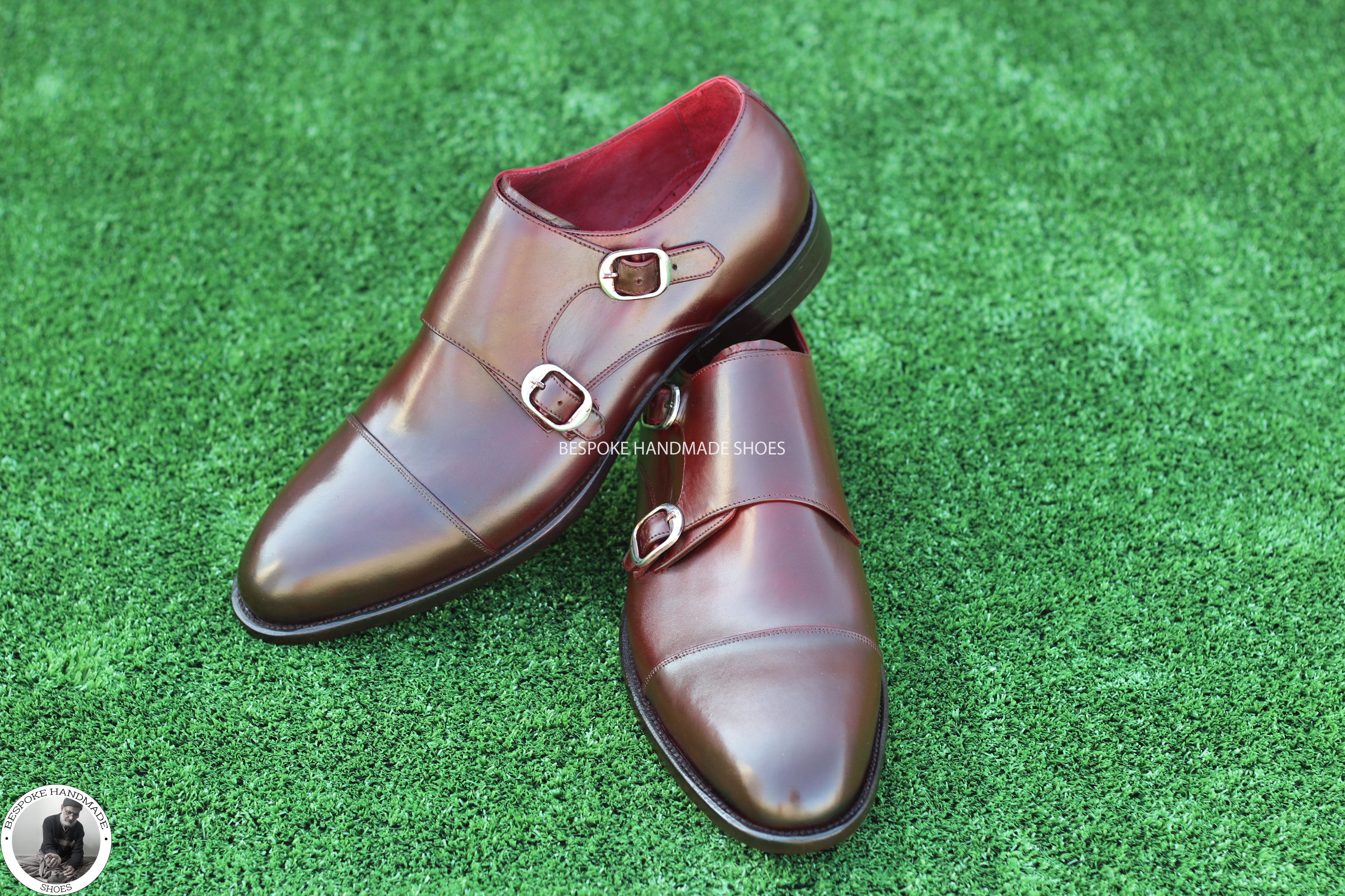 Buy Handmade Brown Color Leather Double Monk Strap Toe Cap Formal Shoes For Men