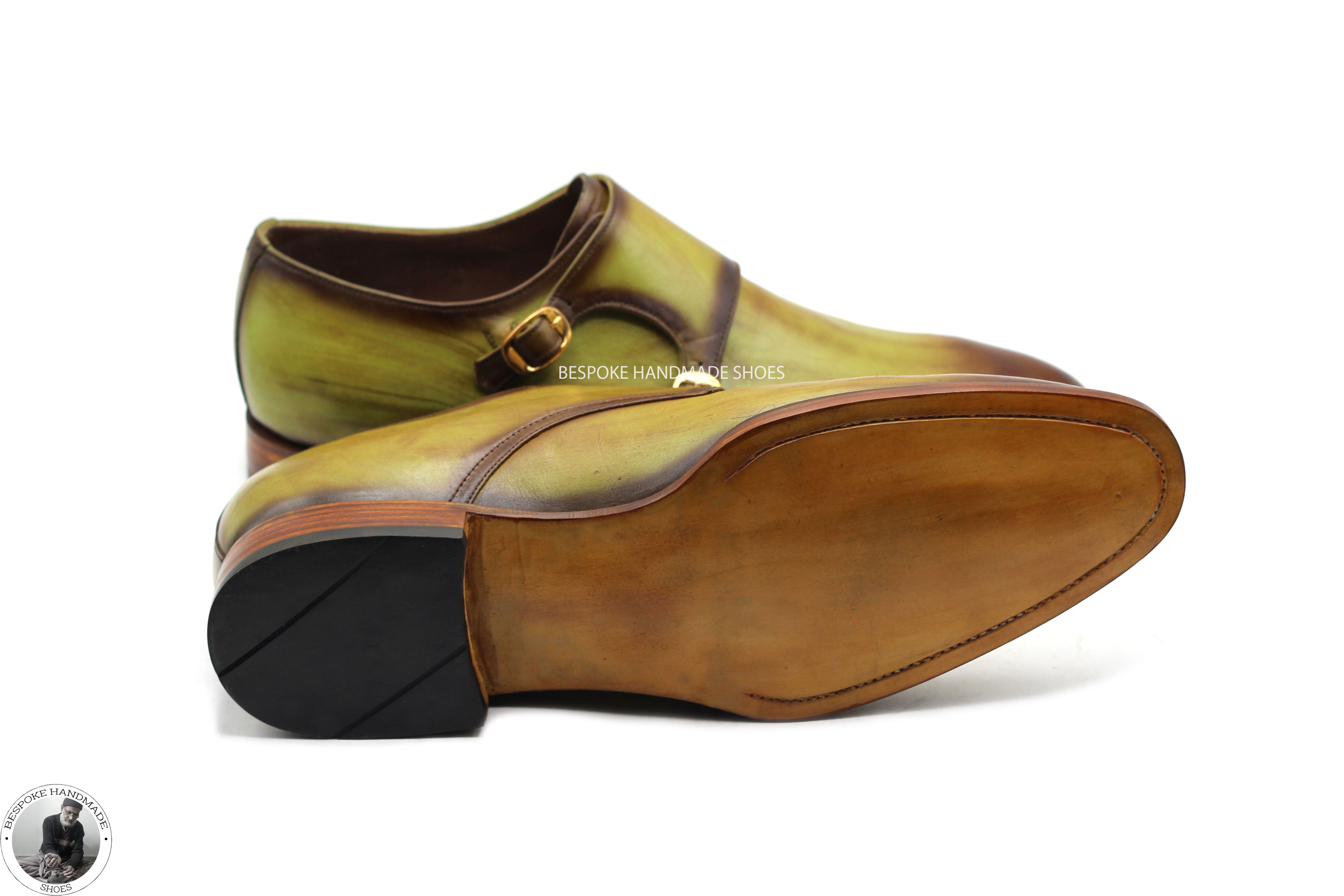 Bespoke Handmade Stylish Two Tone  Leather Toe Shaded Double Monk Strap Dress Shoes for Men' 
