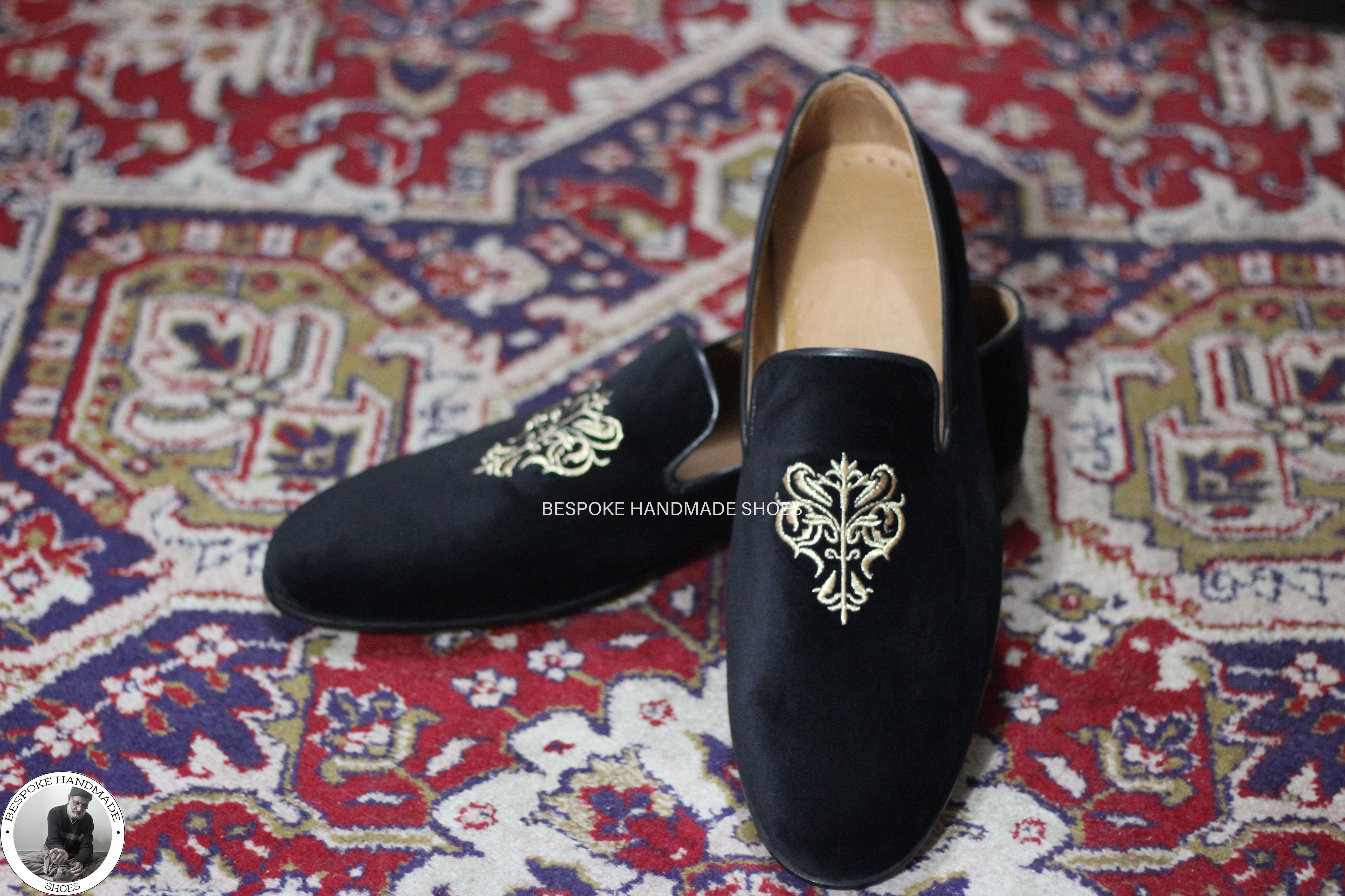 Premium Quality Handmade Genuine Black Velvet Embroidered Slip On Loafer Moccasin Dress Loafers Shoes