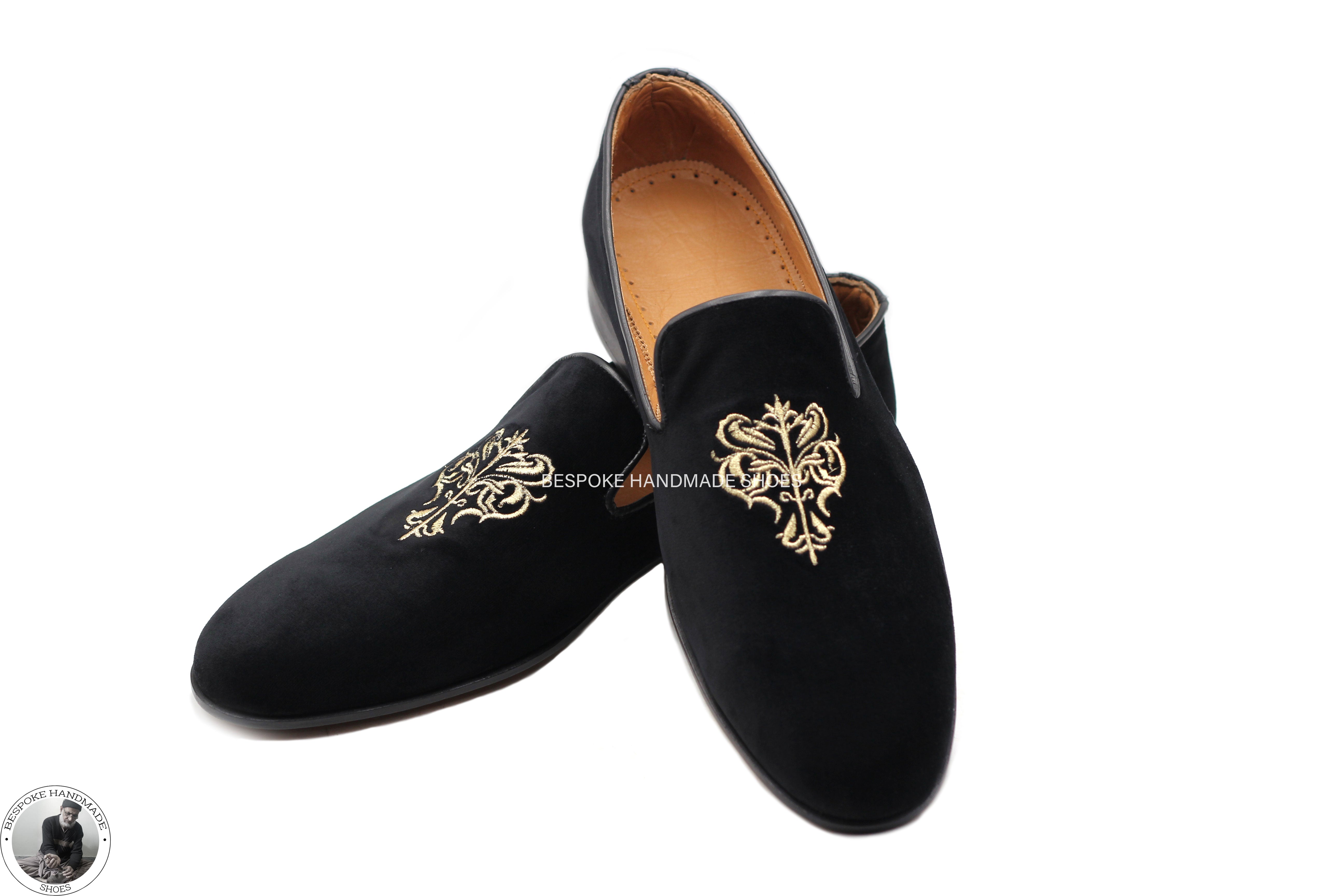 Premium Quality Handmade Genuine Black Velvet Embroidered Slip On Loafer Moccasin Dress Loafers Shoes
